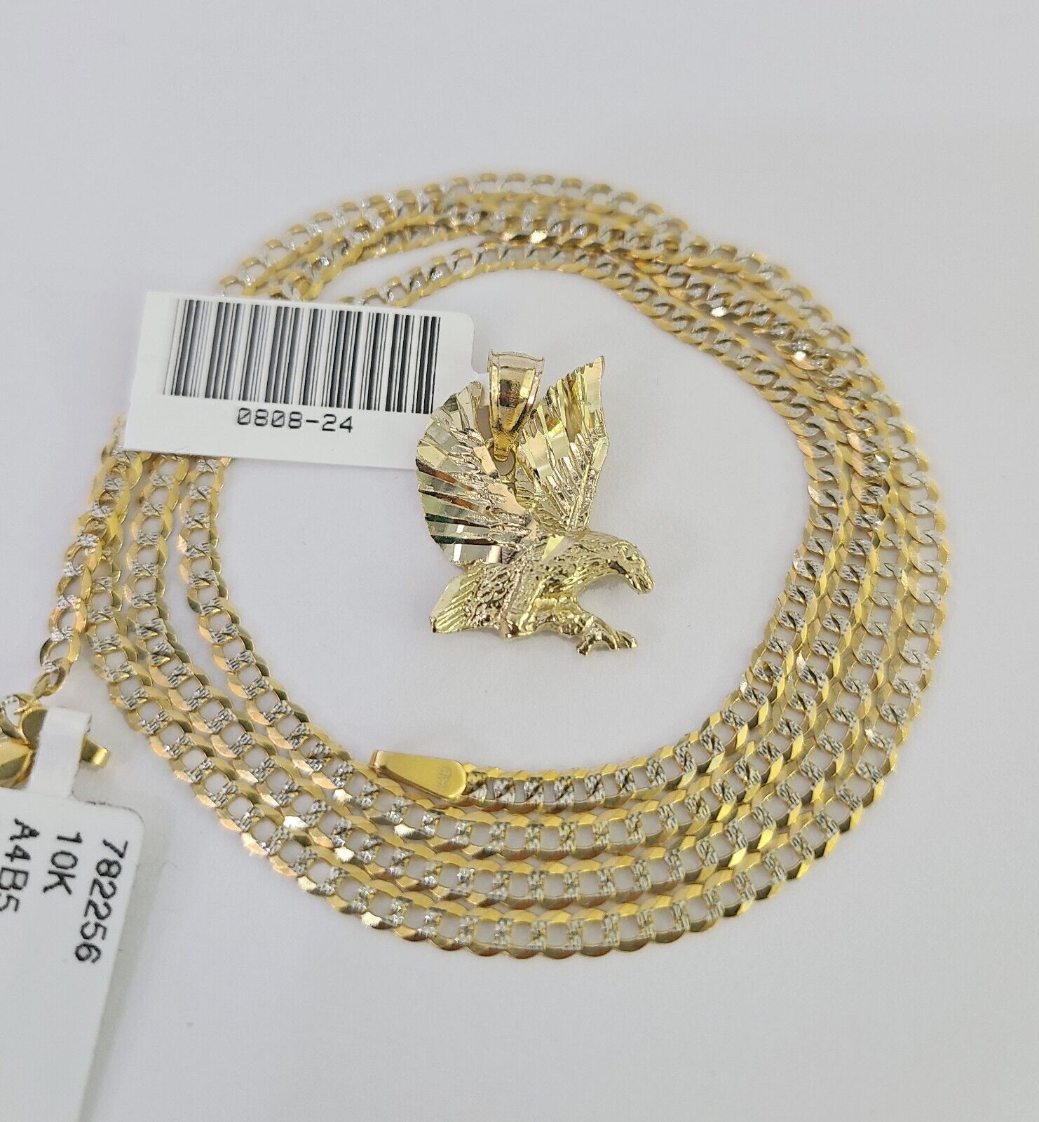10k Solid Gold Cuban Curb Chain Flying Eagle Pendant 2mm 18"-24" SET Necklace