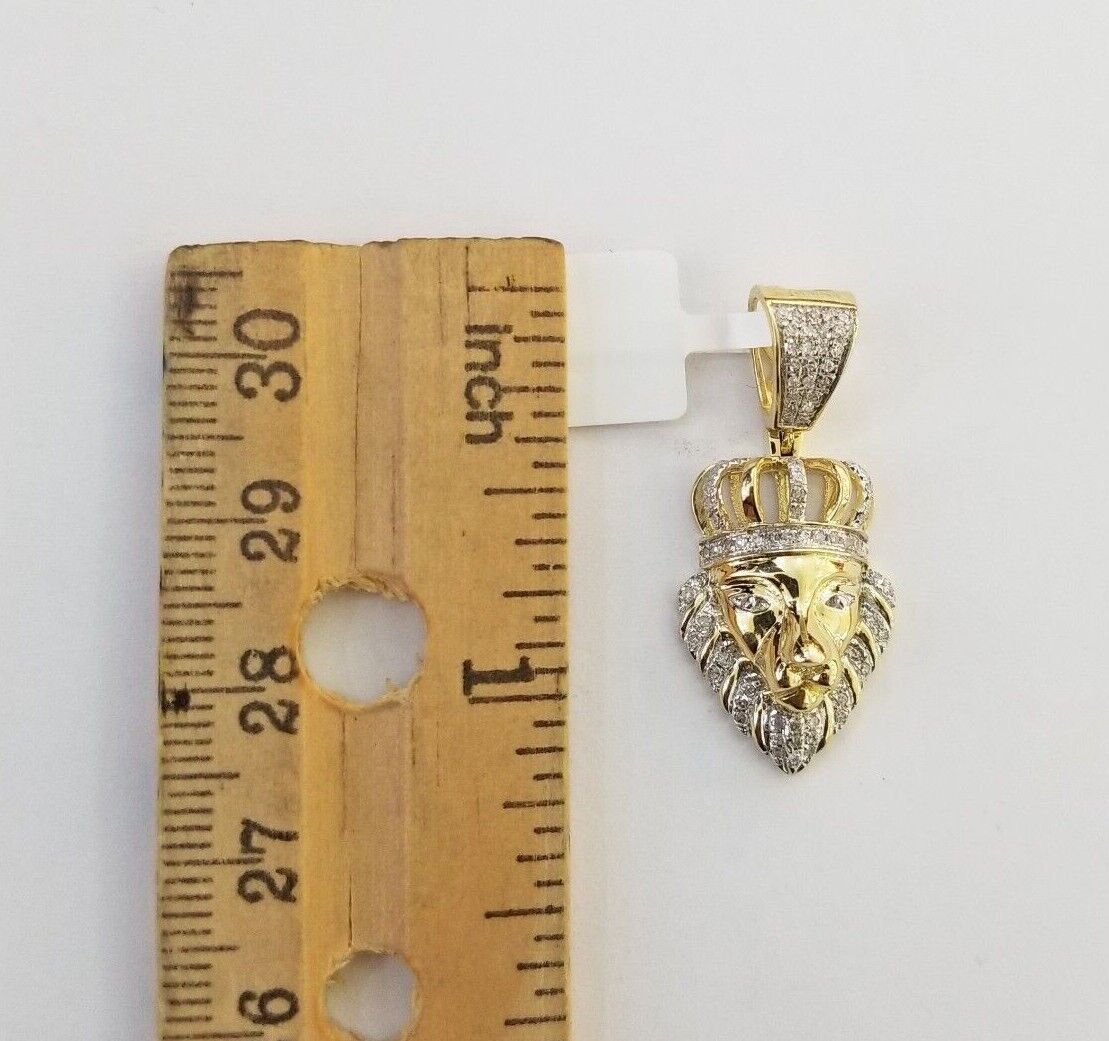 Real Diamond Pendant King Lion Head Men Crown Charm 10k Yellow Gold 1