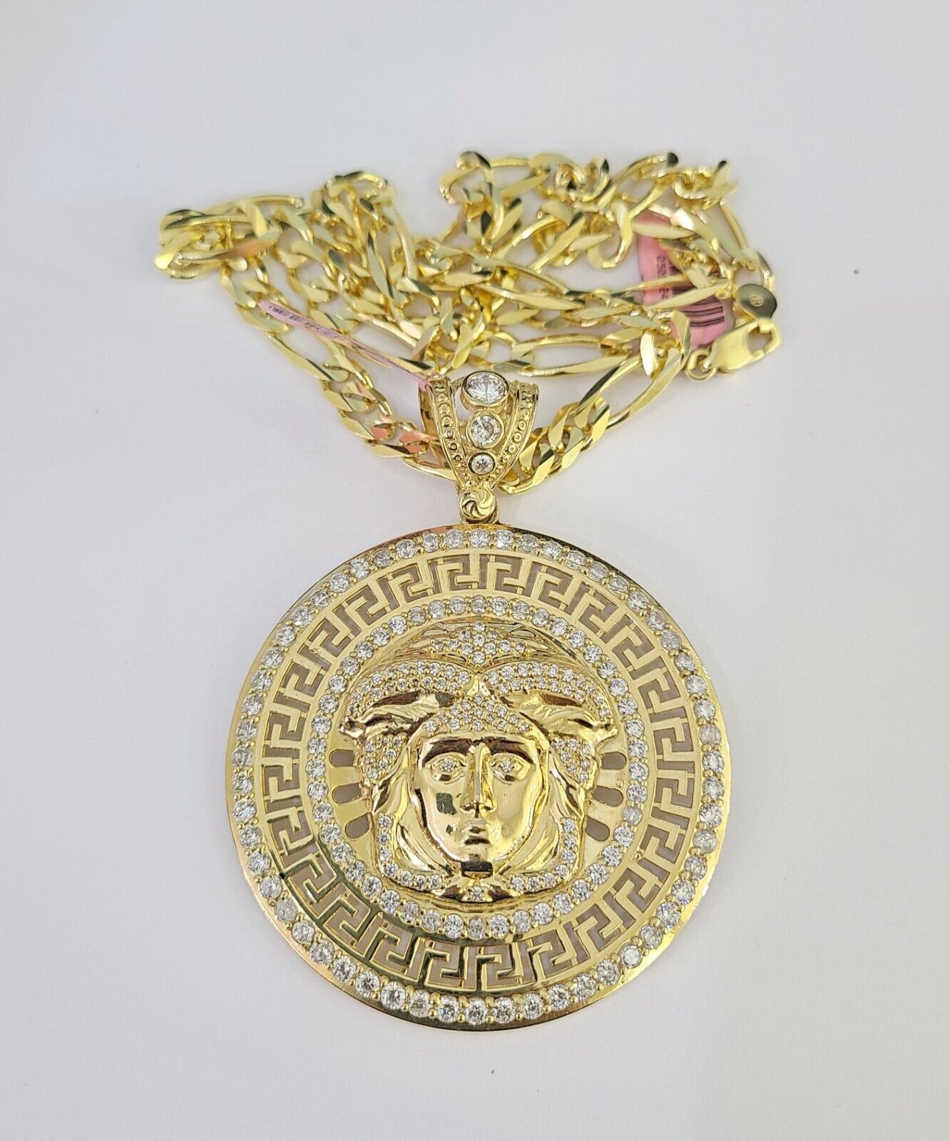 14k Figaro Chain Head Charm Pendant Gold 7mm 20-30 inch SET Necklace Yellow