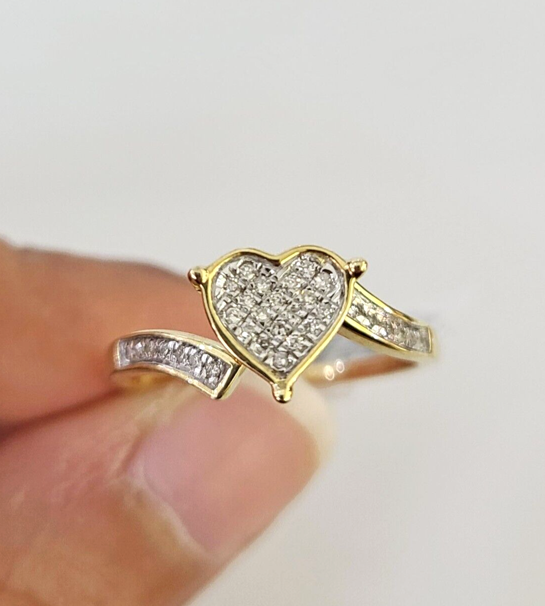 Real 10k Hearts Diamond Ladies Ring Women Casual 10Kt Yellow Gold All Sizes
