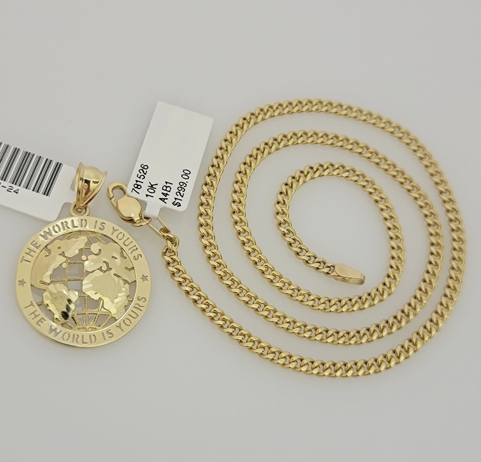 Real 10k Gold Chain Pendant SET World's Your Charm Miami Cuban Link Necklace 22"