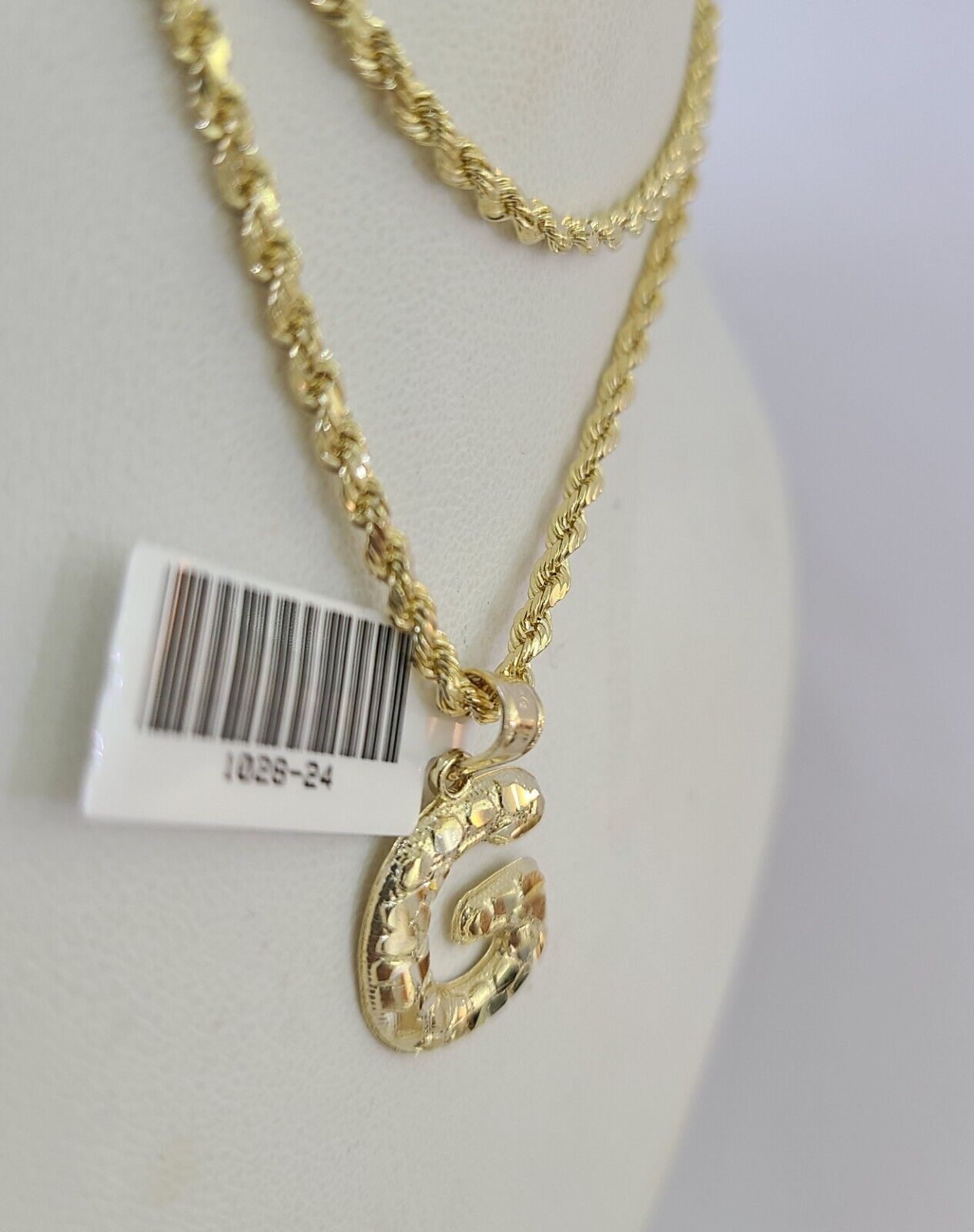 10k Gold Initial G Charm Rope Chain 16"-26" 2.5mm SET Necklace Alphabet Pendant