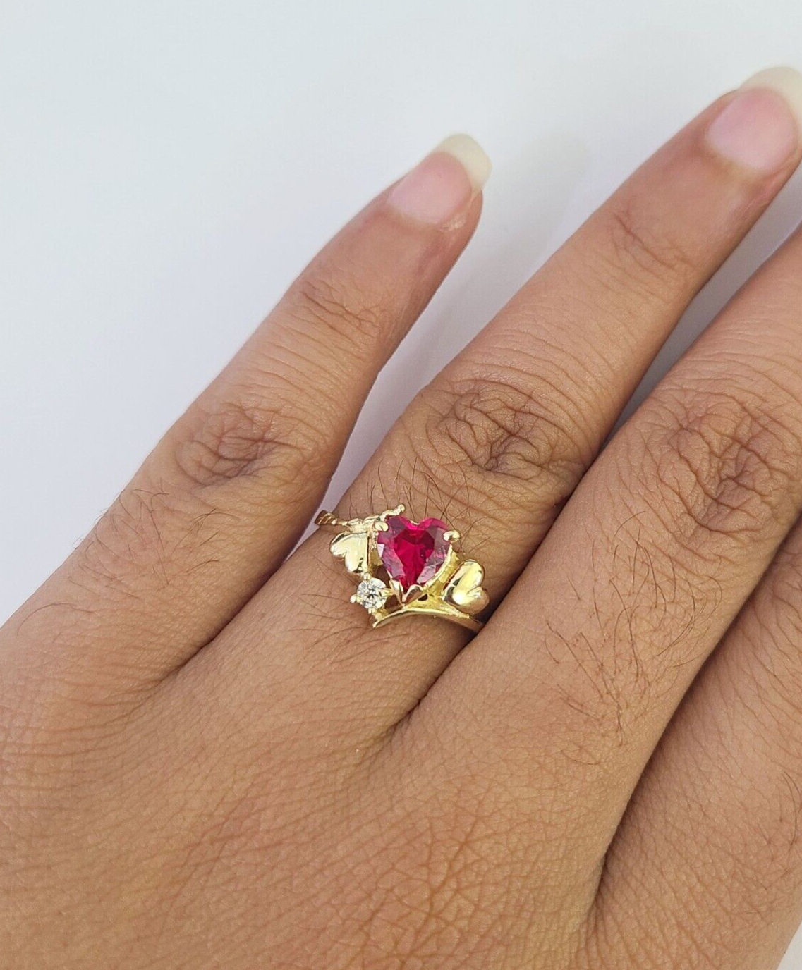 Real 10k Yellow Gold Hearts Ring Wedding Engagement Casual 10Kt Genuine All Sizes