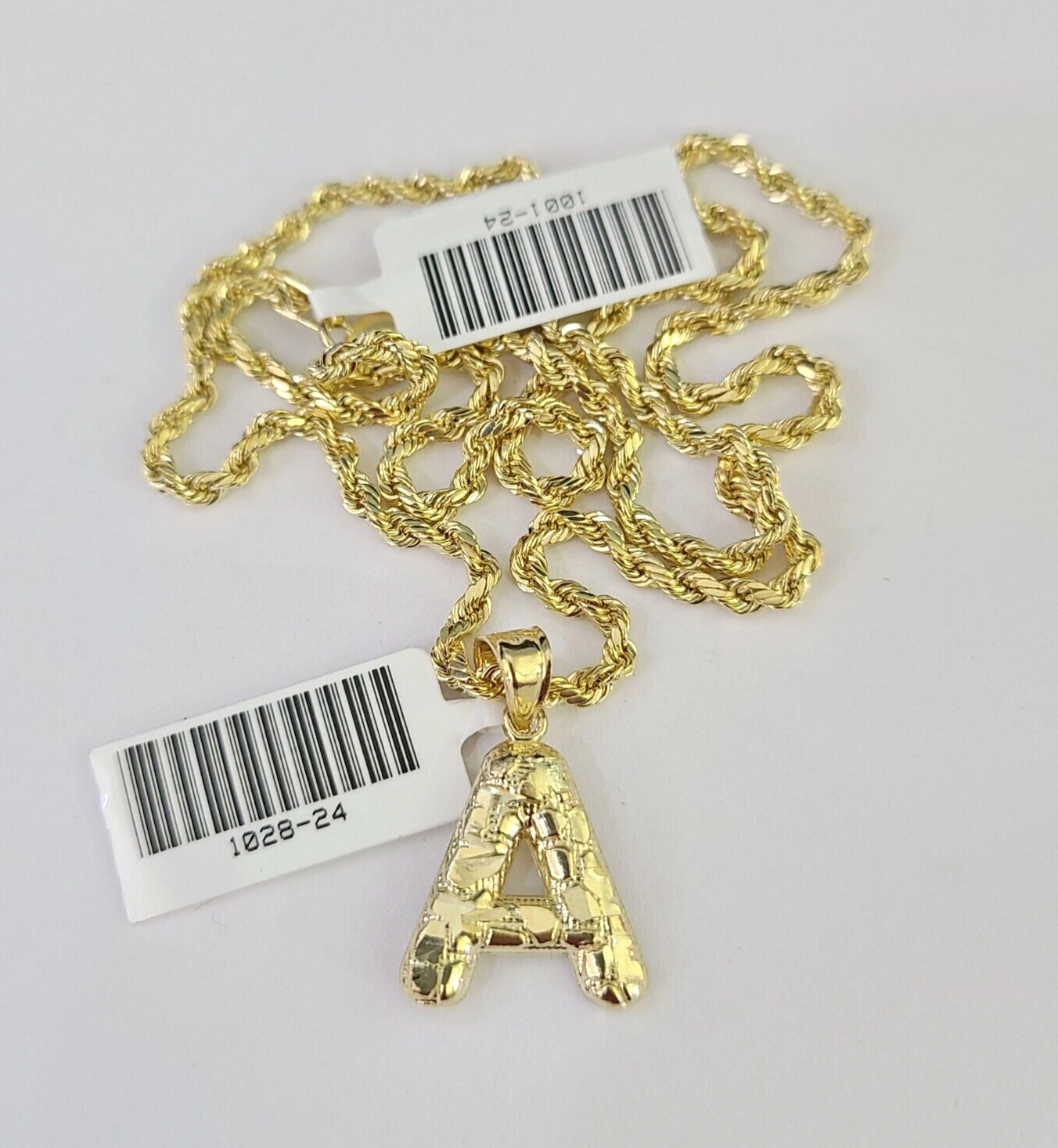 10k Gold Initial A Charm Rope Chain 16"-26" 2.5mm SET Necklace Alphabet Pendant