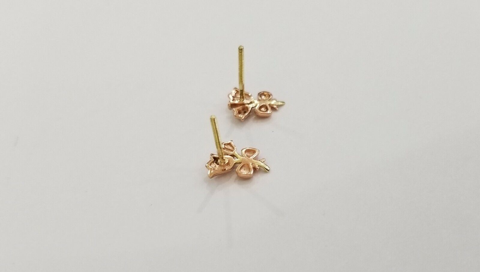 Real 10k rose gold flower Earring with 0.04CT diamond screw-bag Women studs