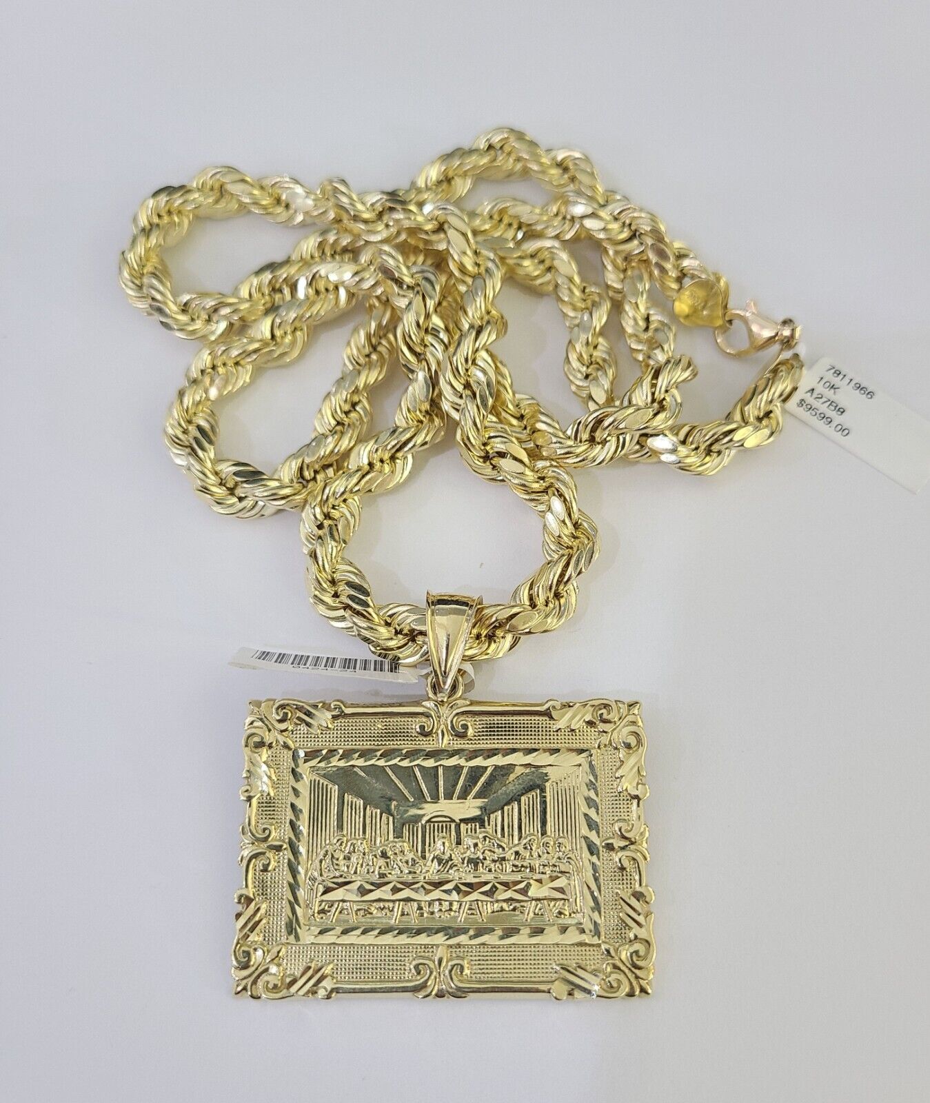 Real 10k Rope Chain Last Supper Charm Set 8mm 20"-30" Inch Necklace Gold