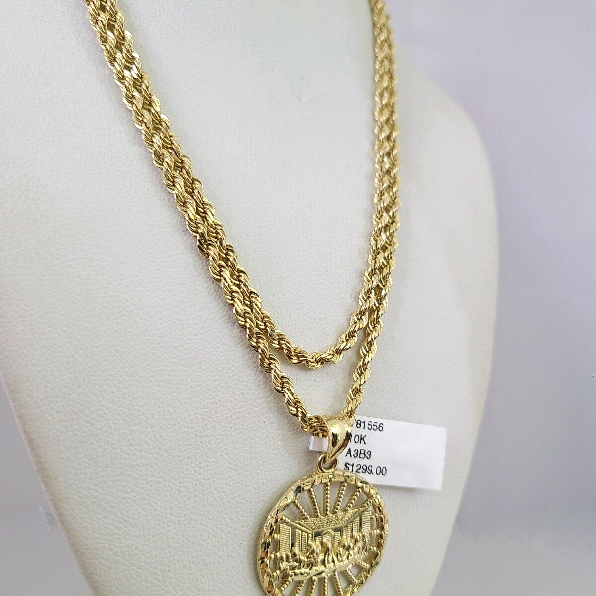 10k Solid Rope Chain REAL 10k Solid Rope Chain Last Supper Charm Pendant 3mm Necklace Set 1 ...