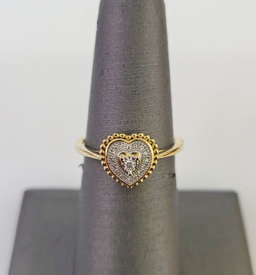 Real 10k Hearts Diamond Ladies Ring Women Casual 10Kt Yellow Gold All Sizes