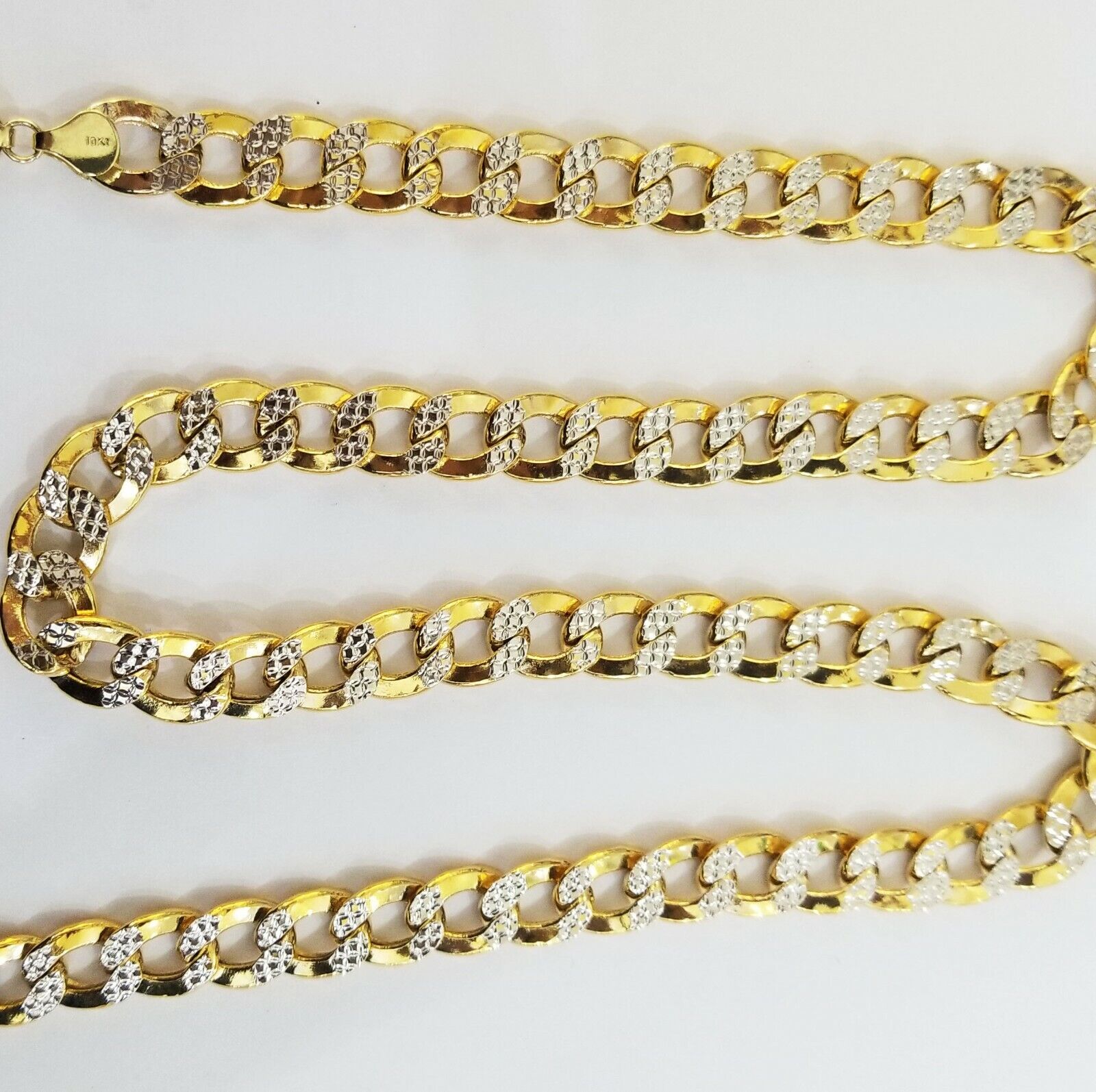10K gold cuban curve link chain with diamond cut 11mm 26" gold necklace for men
