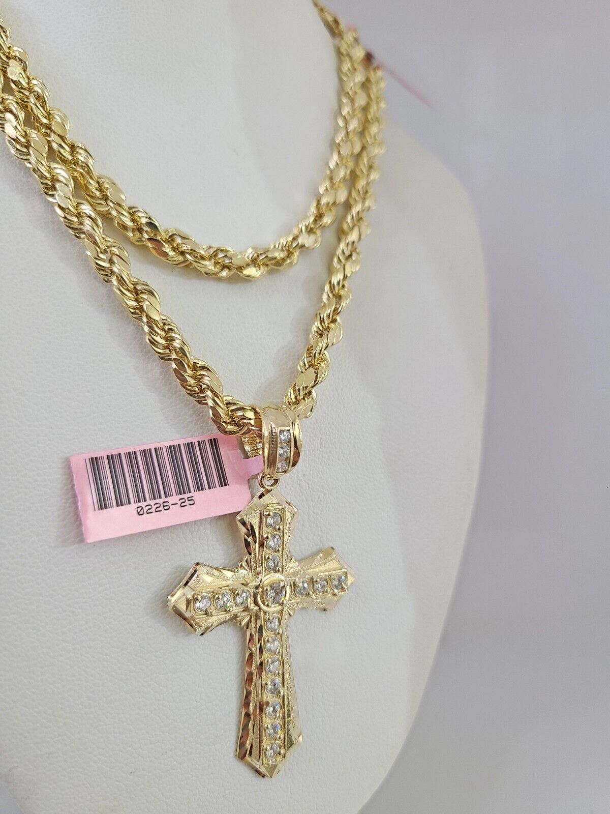 14k Gold Rope Chain Necklace Set 6mm Jesus Cross Charm Pendant 18"-28" inch