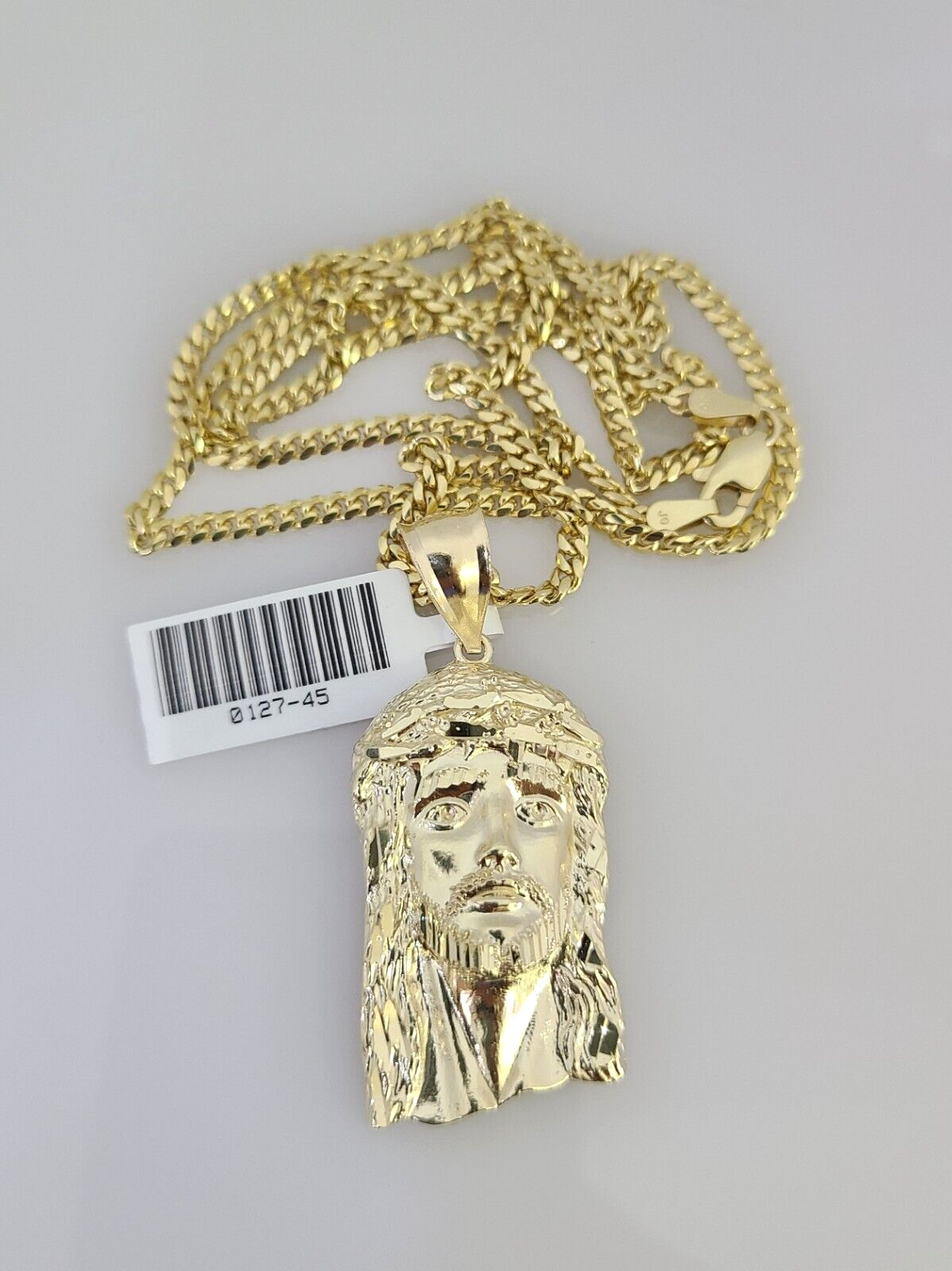 10K Solid Gold Miami Cuban Chain SET Jesus Head Pendant Charm 18"-26" 2.5mm