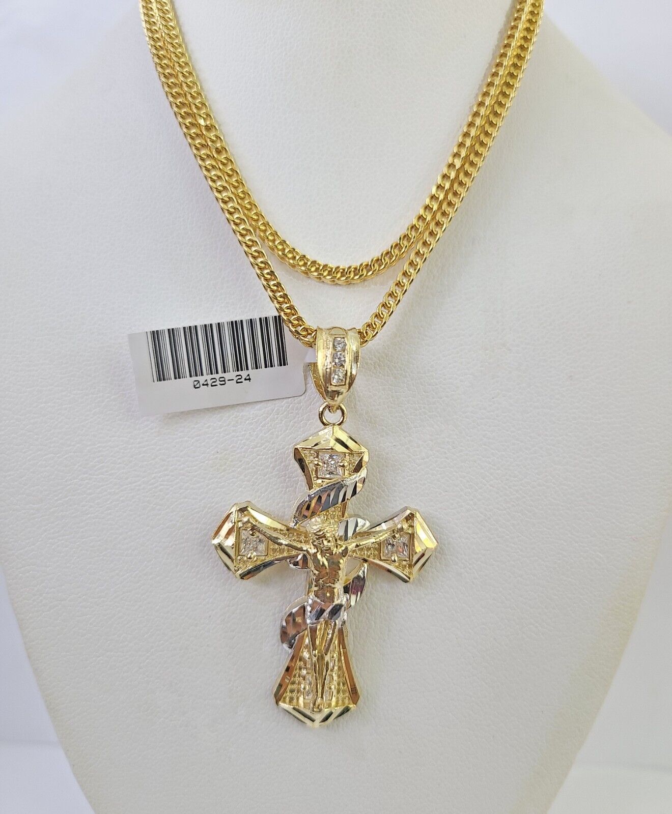 10K Gold Franco Chain Jesus Cross Charm Pendant 20-26 inches 2.5mm REAL Yellow