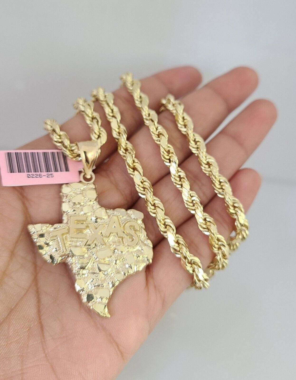14k Gold Rope Chain Necklace Set 6mm Texas Map Charm Pendant 18"-28" inch