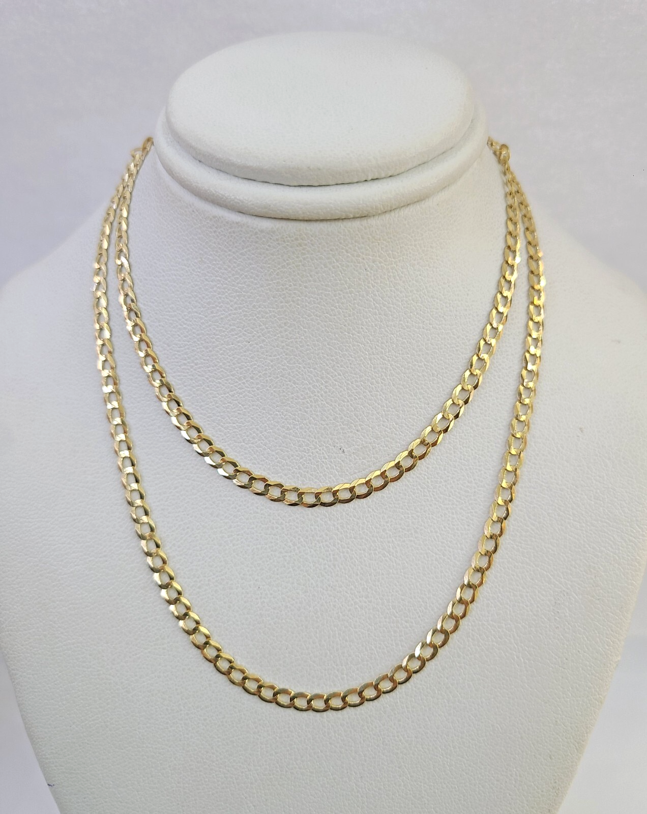 Real 18kt Cuban Curb Chain Necklace 3mm 22 Inch Yellow Gold Men Women SOLID
