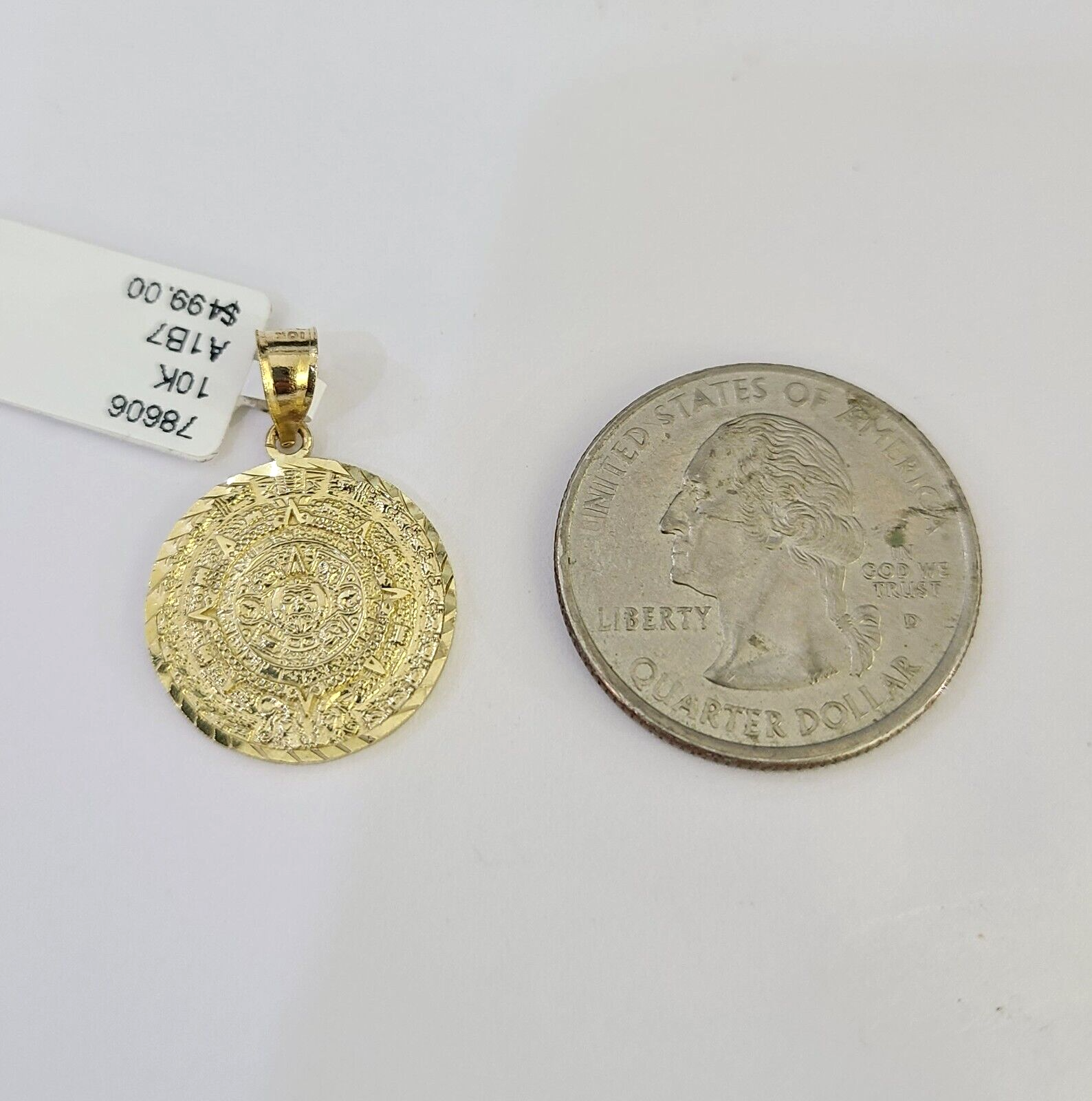 10k Solid Rope Chain Mayan Calendar Pendant Charm Necklace 18-24" SET 2mm