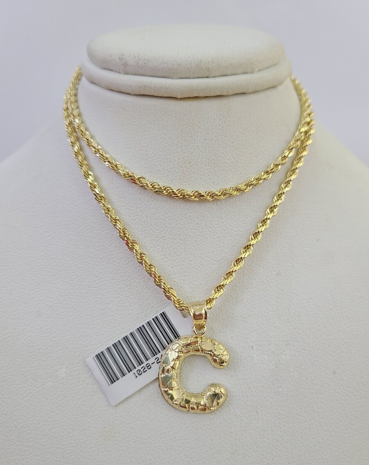 10k Gold Initial C Charm Rope Chain 16"-26" 2.5mm SET Necklace Alphabet Pendant
