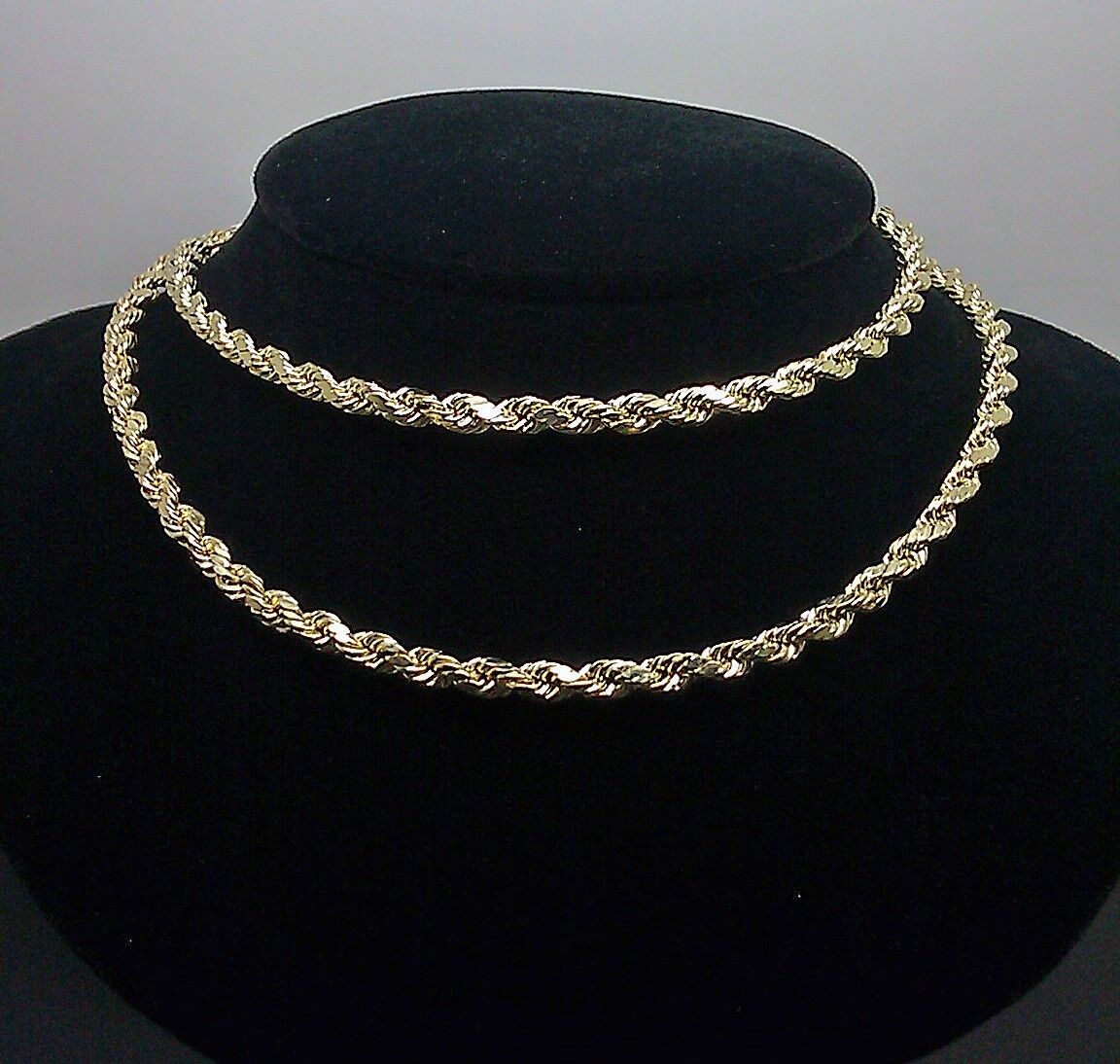 Real 10k Yellow Gold Rope Chain 4mm 18" Diamond Cut Choker Necklace