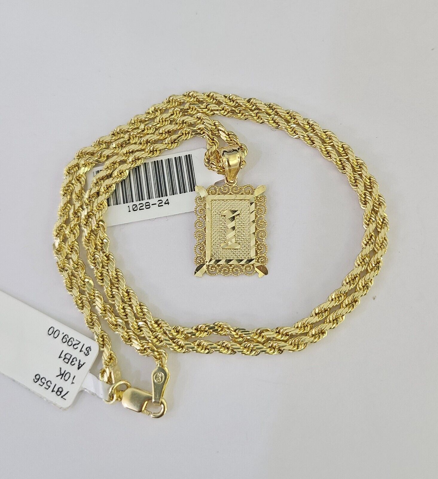 10k Gold Initial I Charm Rope Chain 16"-26" 2.5mm SET Necklace Alphabet Pendant