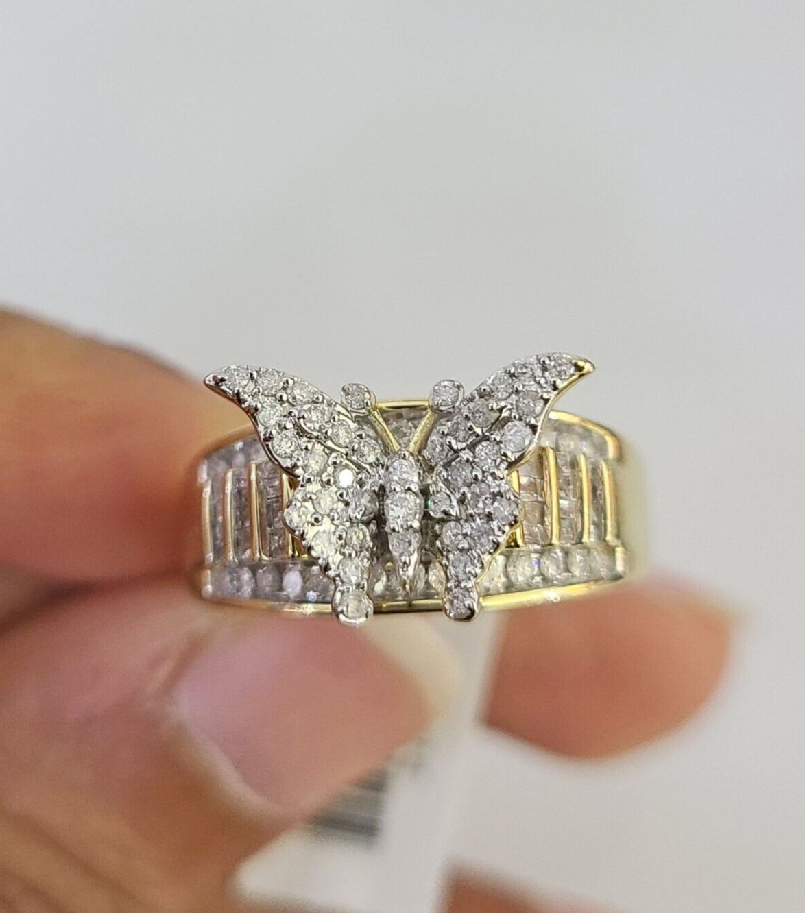 Real 10k Butterfly Diamond Ladies Ring Women Casual 10Kt Yellow Gold All Sizes