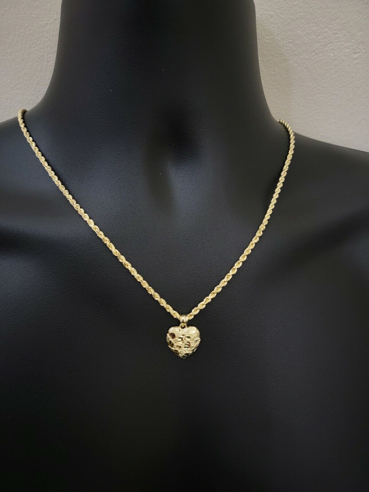 Real 10k Yellow gold nugget heart pendant  charm 10kt gold