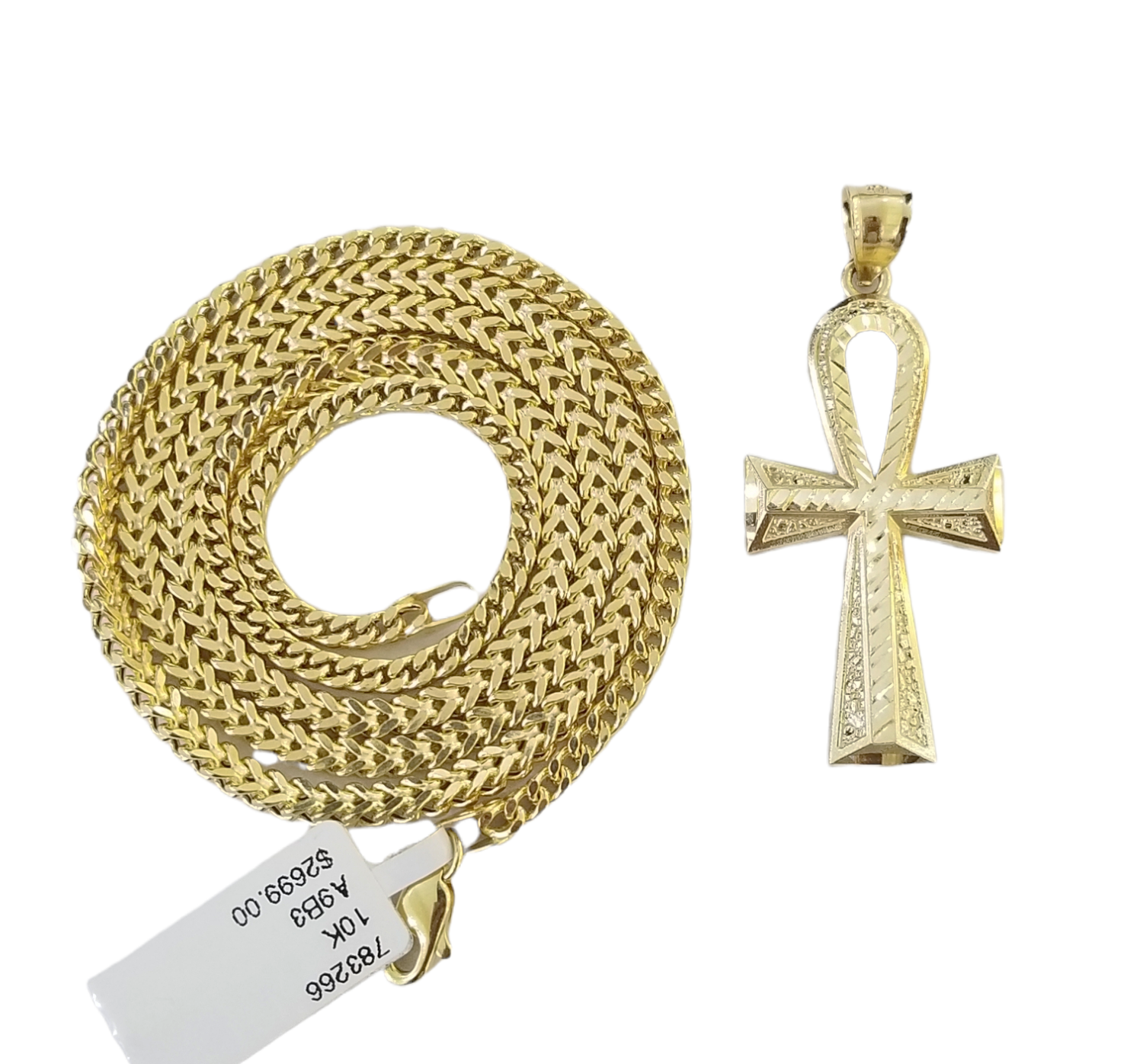 Real 10k Gold Ankh Cross Egyptian Symbol Pendent 3mm Franco Chain 18"-28" Inch