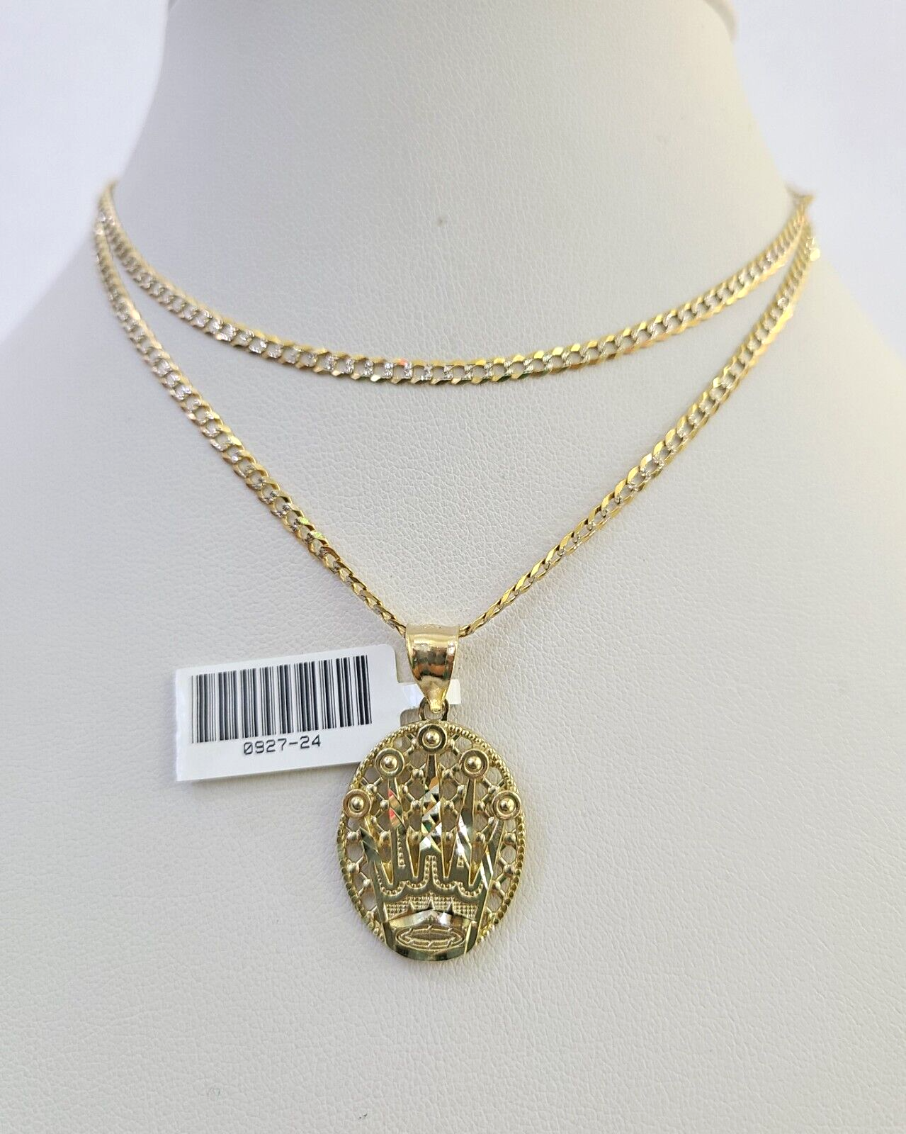 10k Solid Gold Cuban Curb Chain Crown Pendant 2mm 18"-24" SET Necklace