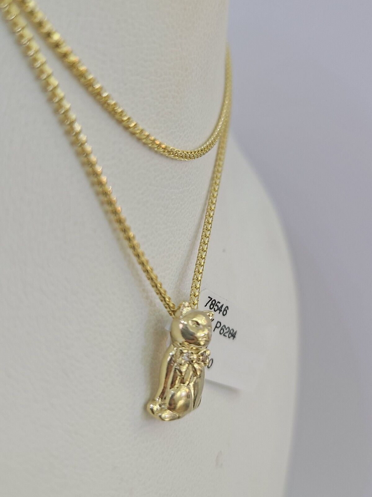 10K Solid Franco Chain Dog Pendant Charm Necklace 16"-22" 1mm Gold Ladies