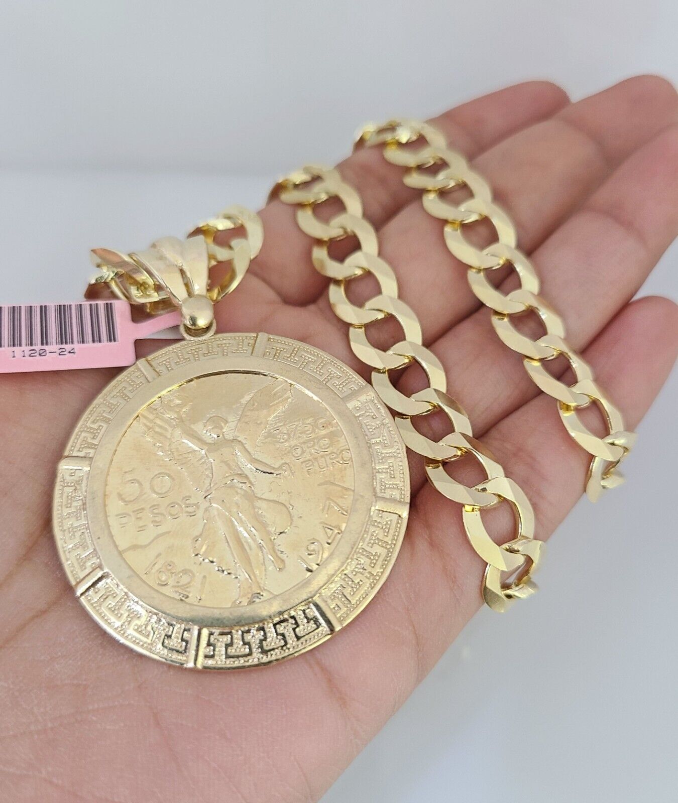 14k Gold Chain Centanario Charm Solid Cuban Curb 10mm 20"-30" SET Necklace