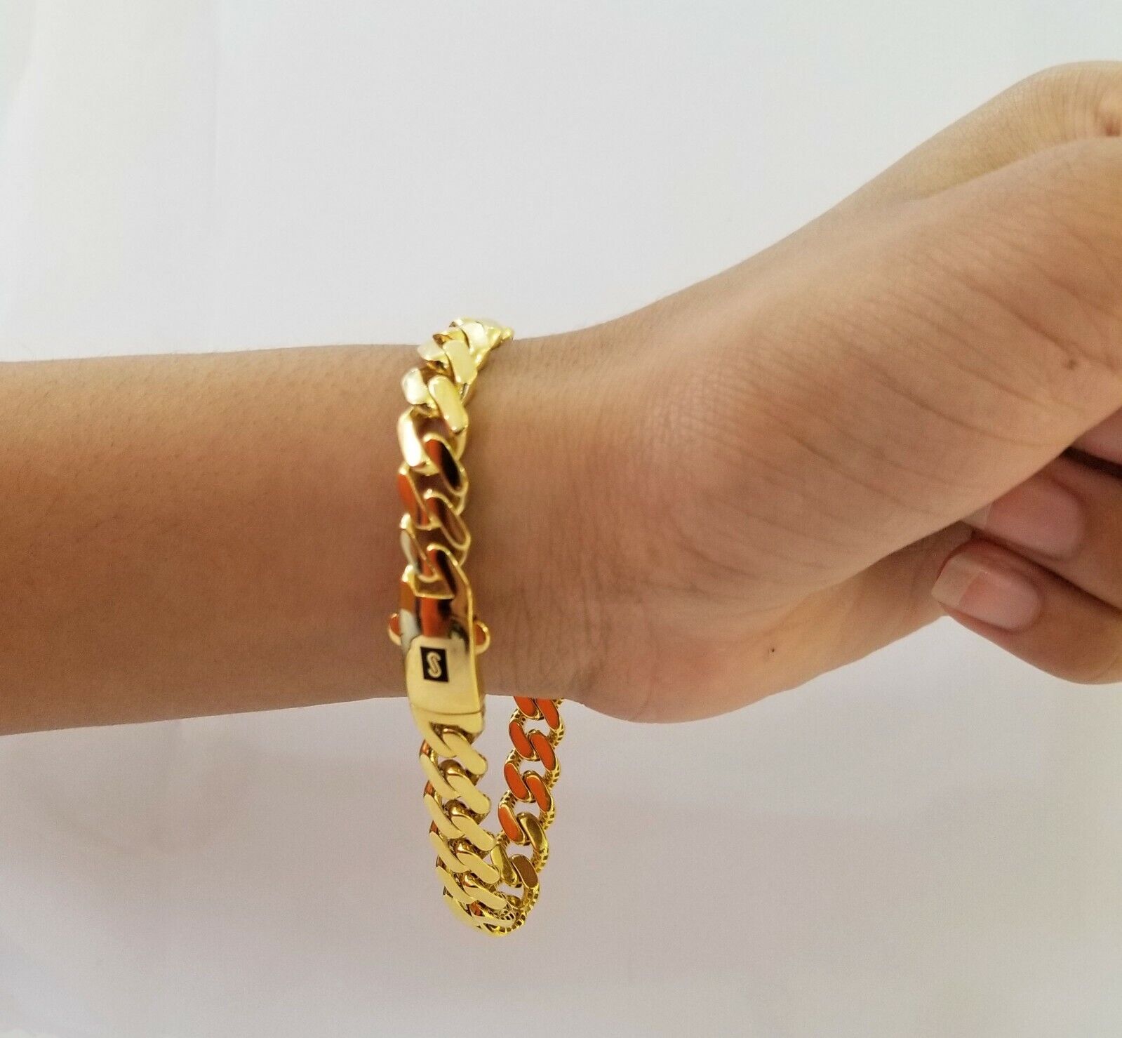 Real 10k Miami Cuban Link Monaco Chain 9mm Box Clasp 8" bracelet