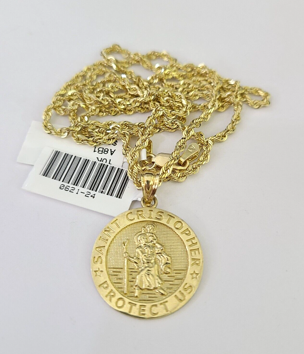 10k Solid Rope Chain 2mm Saint Cristopher Pendant Necklace SET 18-22 in Ladies