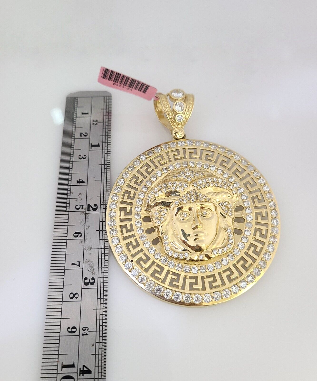 14k Gold Chain Medusa Head Charm Solid Cuban Curb 10mm 20"-30" SET Necklace