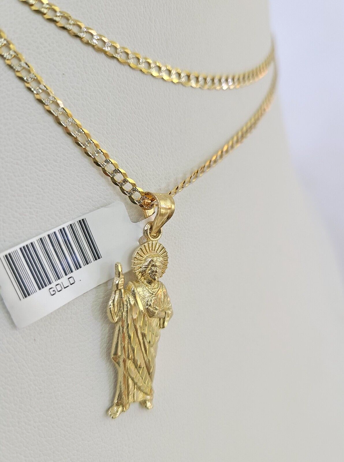 10k Solid Gold Cuban Curb Chain Saint Jude Pendant 2mm 18"-24" SET Necklace