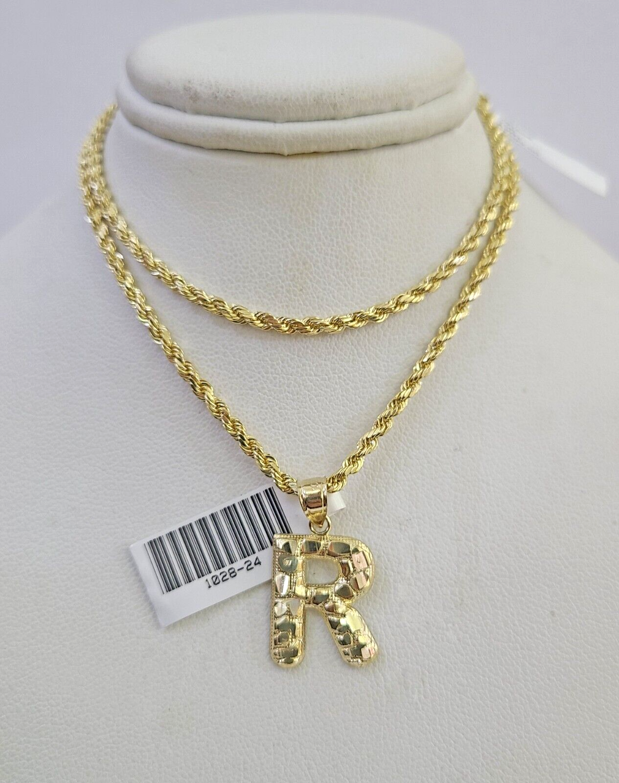 10k Gold Initial R Charm Rope Chain 16"-26" 2.5mm SET Necklace Alphabet Pendant