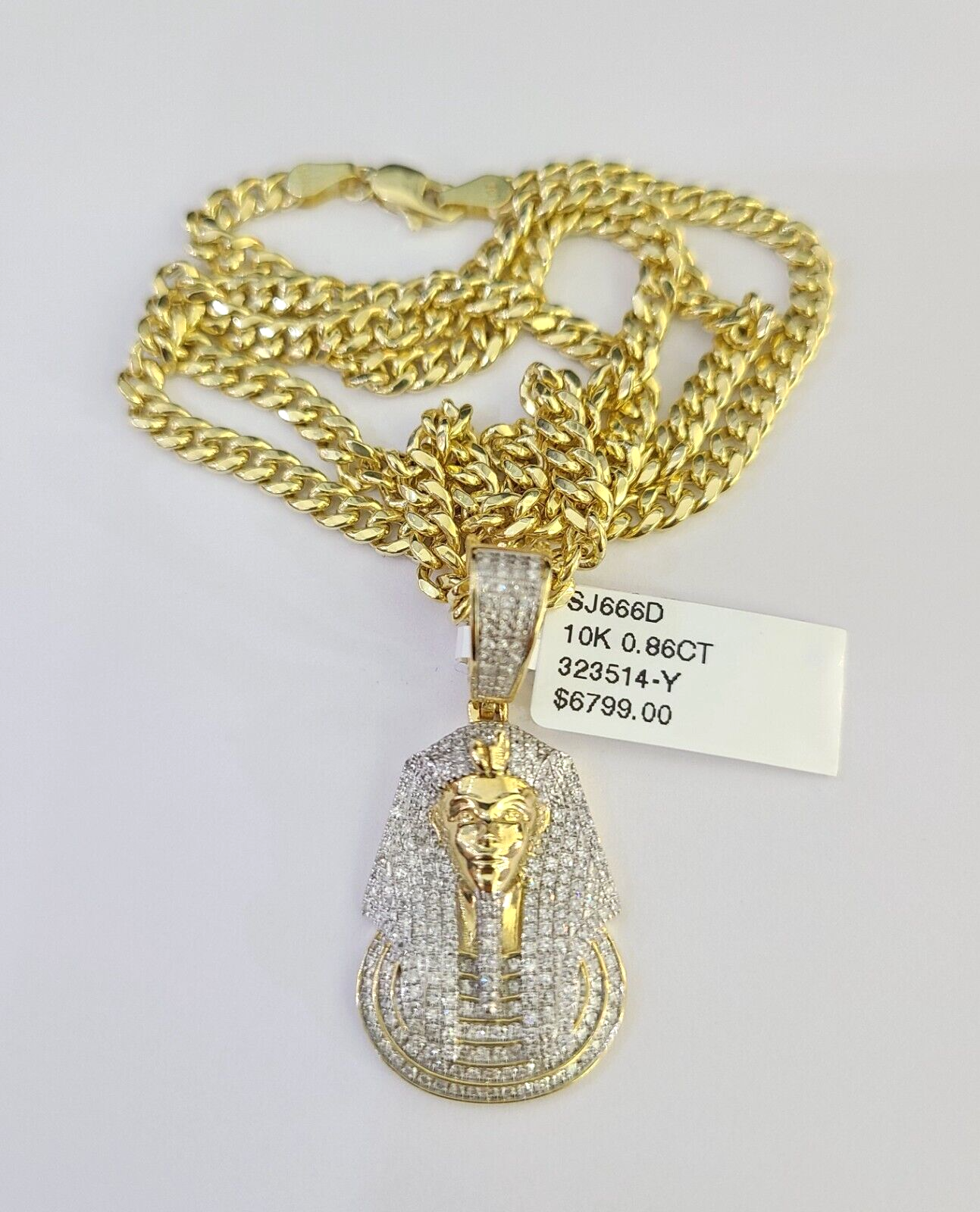 10k Miami Cuban Chain Diamond Pharaoh Charm Set 4mm 18"-28" Necklace Gold