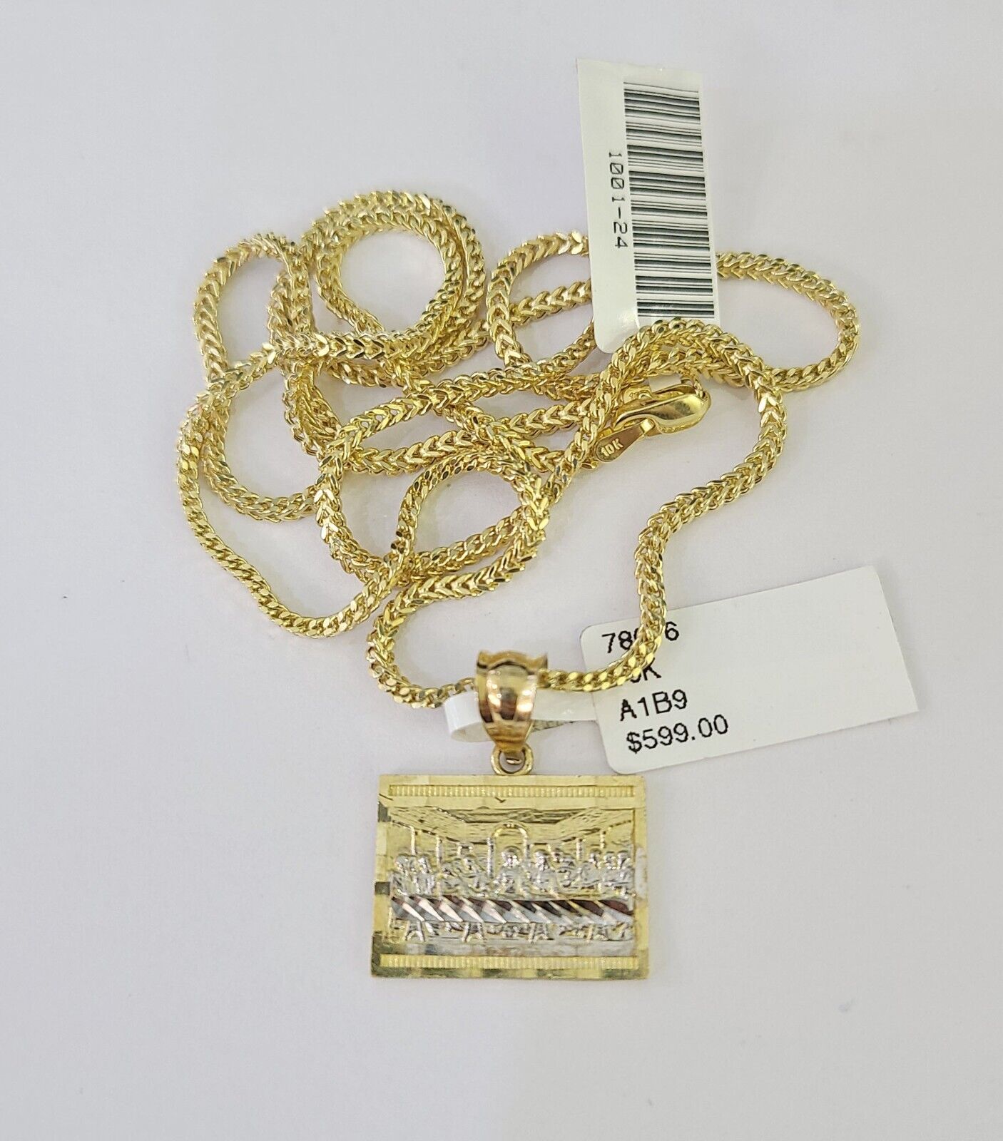 10K Franco Chain Last Supper Pendant Charm Necklace 16"-24" 2mm Gold SET