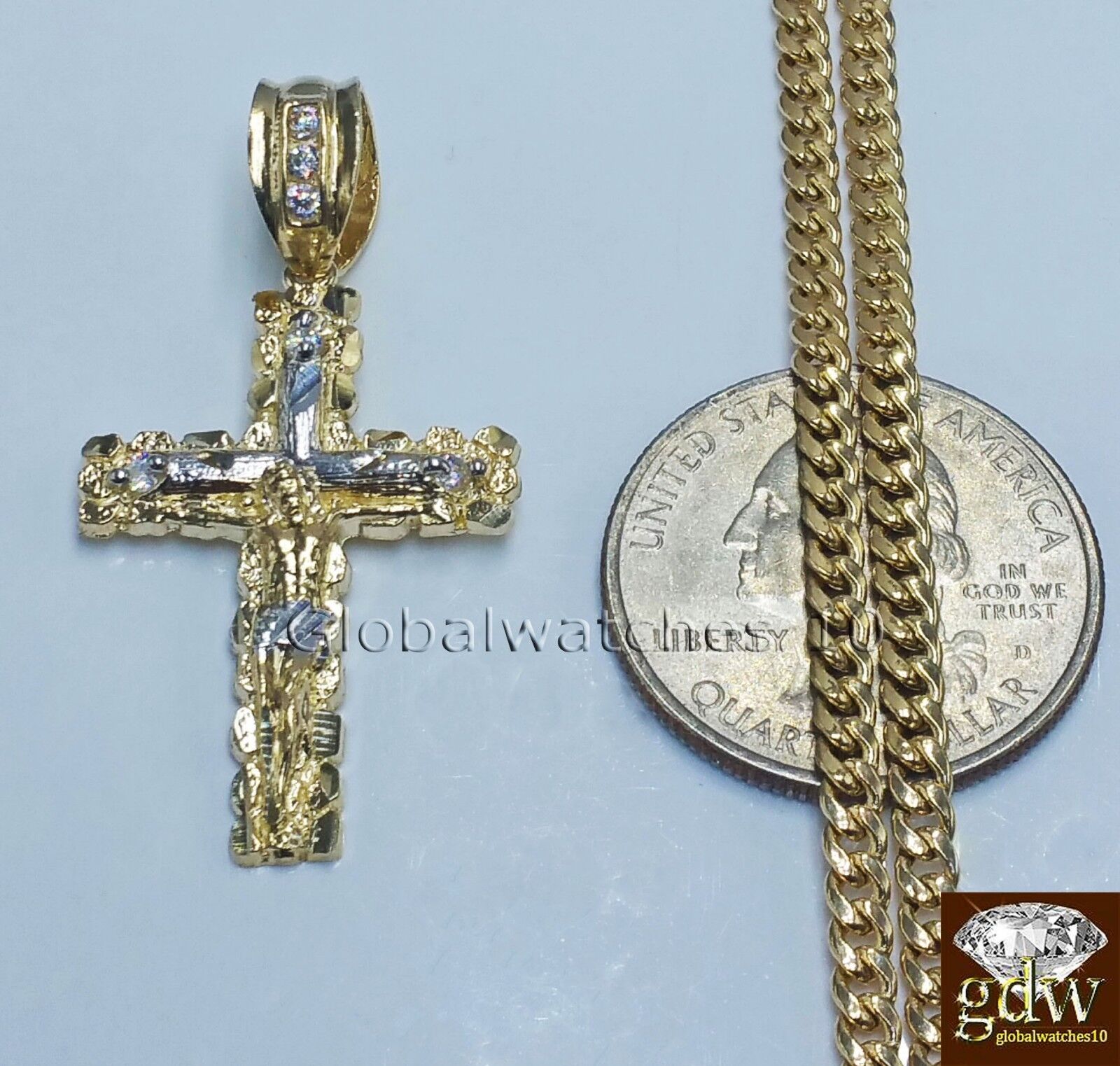 10k Yellow Gold Jesus Cross Charm Pendant 10K 22" Miami Cuban Chain SET Real