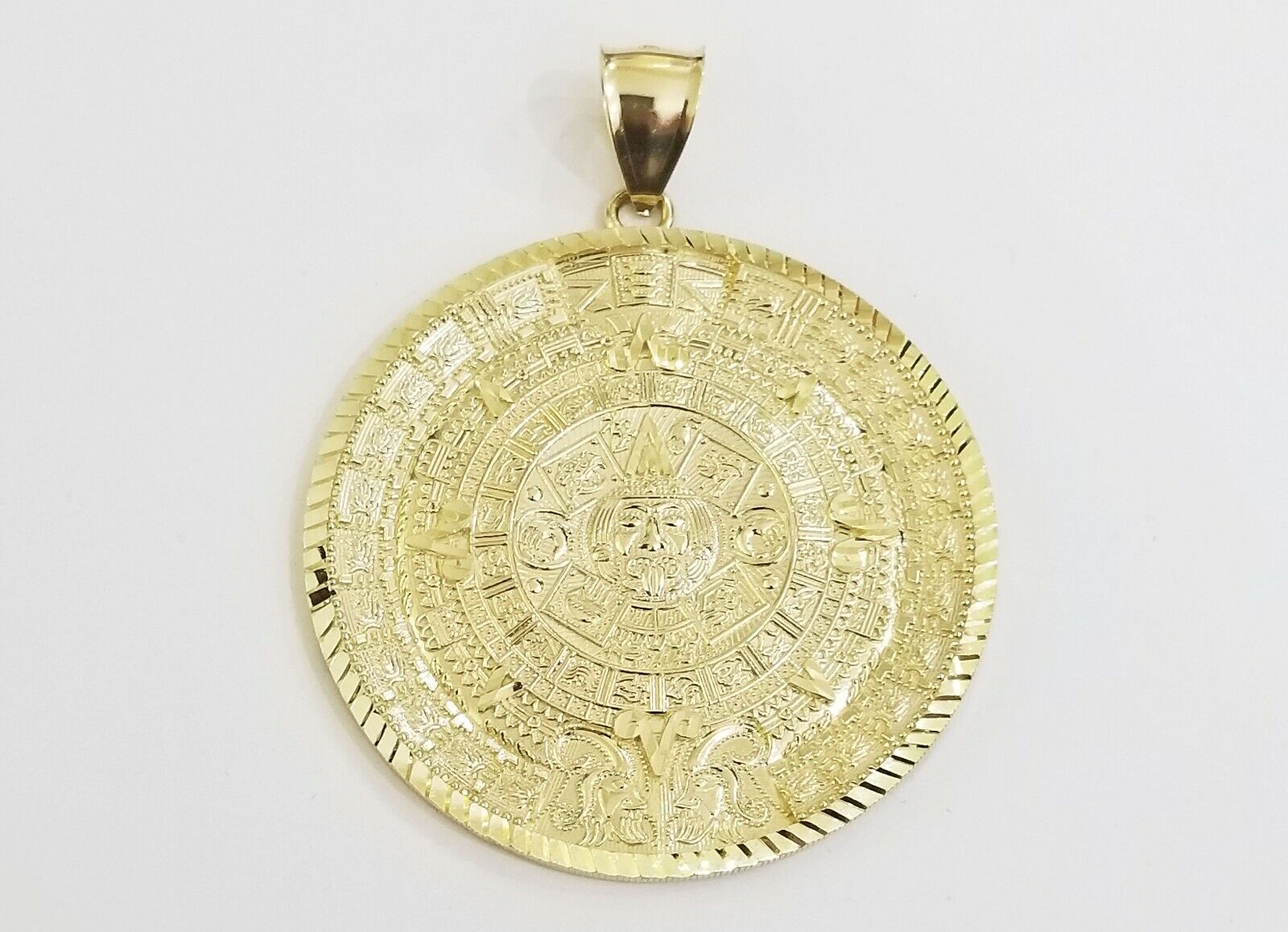 10k Real Gold Aztec Calendar Pendant Charm 3mm 20" 22" 24" Franco Chain