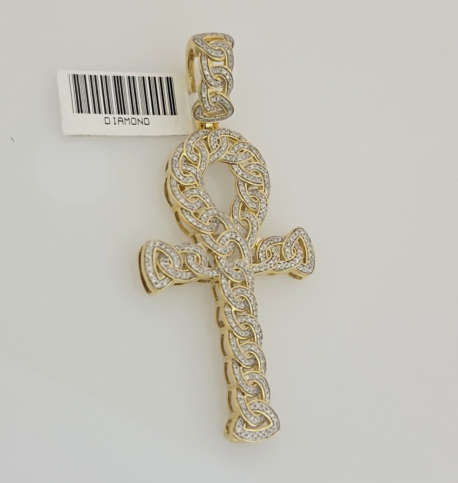 Real Diamond Ankh Cross Charm Pendant 10k Yellow Gold men's 1 CT Natural Daimond