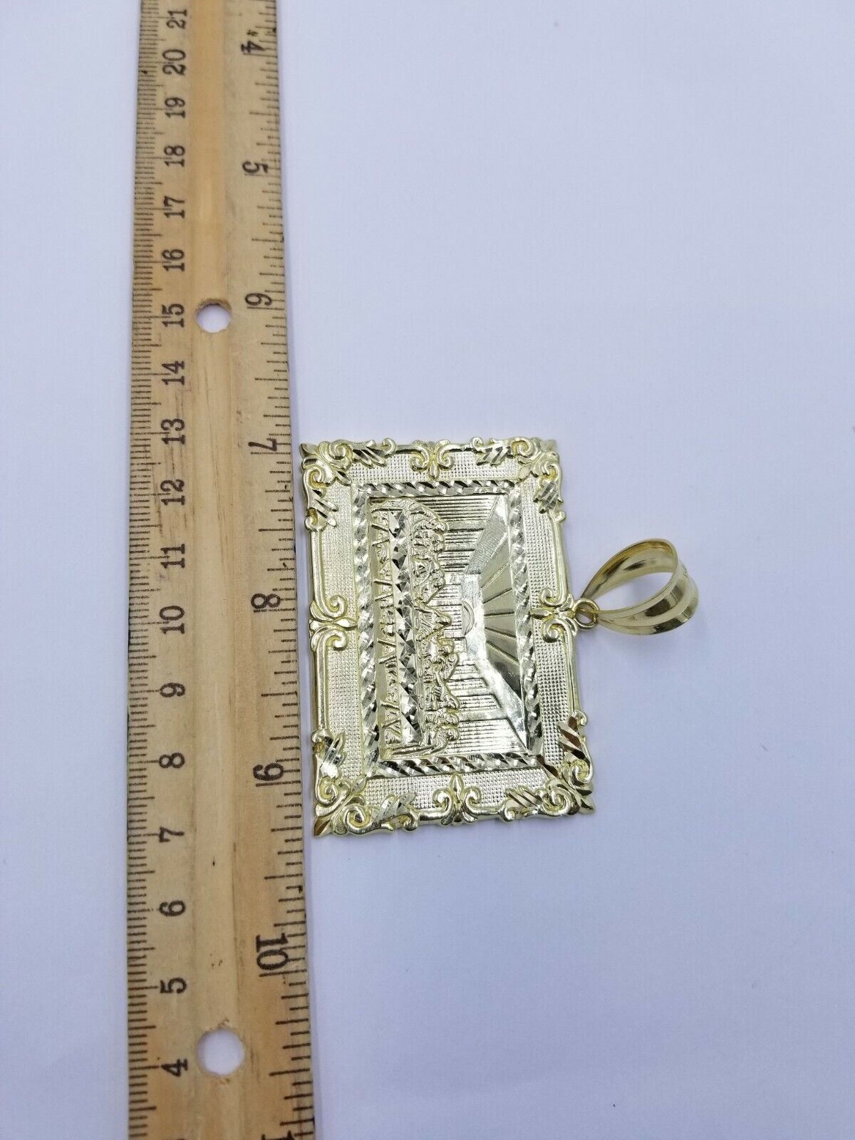 10K Yellow Gold Last Supper Large Pendant 2.5" Charm Diamond Cut Men Women
