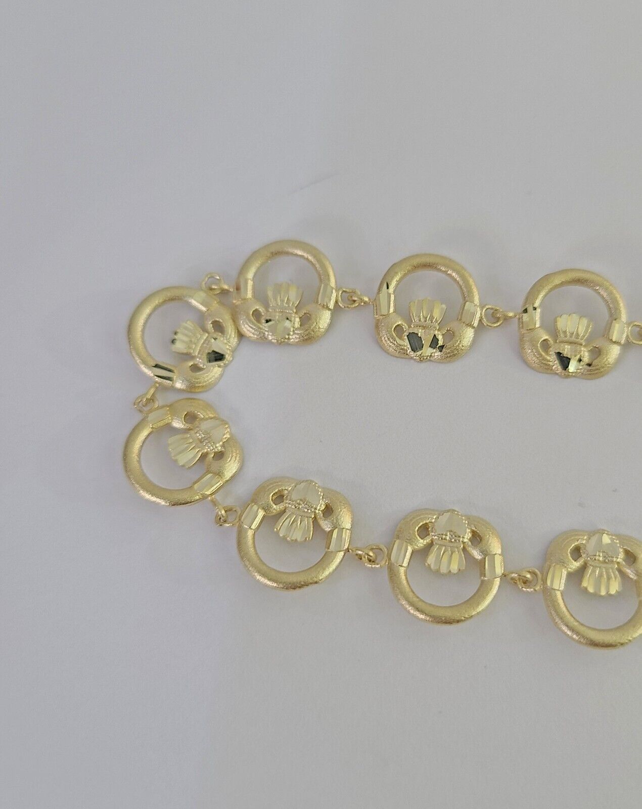 Real 10K Love Claddagh Friendship Bracelet 11mm 7 Inches 10kt Yellow Gold