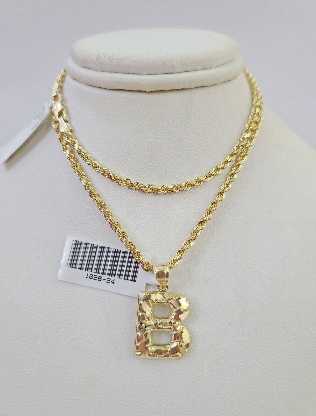 10k Gold Initial B Charm Rope Chain 16"-26" 2.5mm SET Necklace Alphabet Pendant