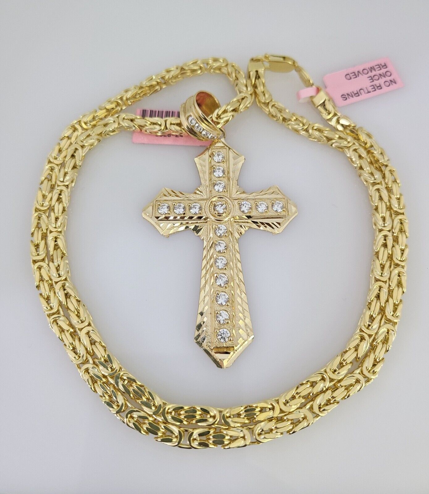 14K Gold Necklace Chain Jesus Cross Charm Turkish Byzantine 4mm 24" Pendant