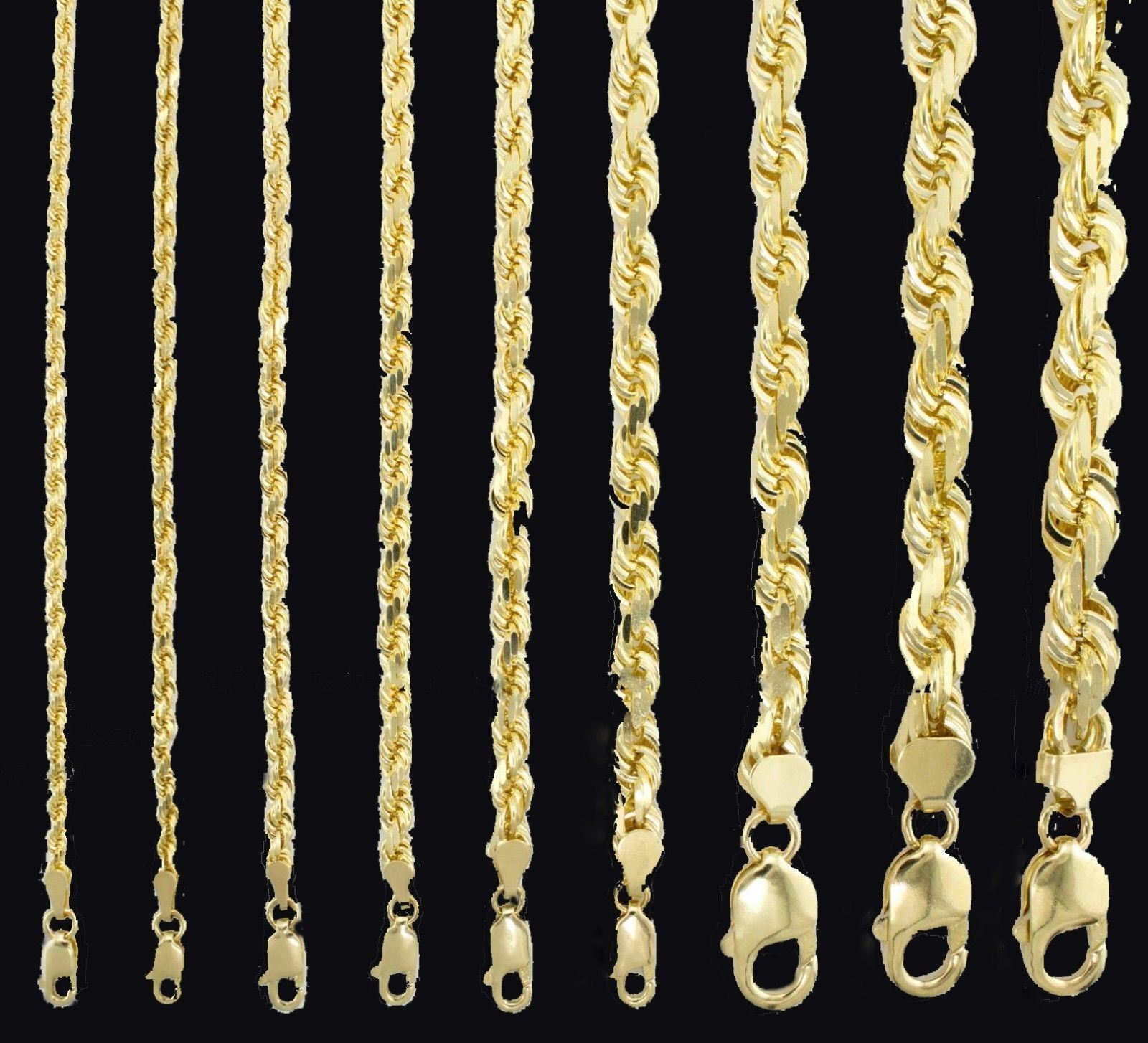 Solid 10k Yellow Gold Rope Chain 1mm-10mm Diamond Cut Pendant Necklace16"-30