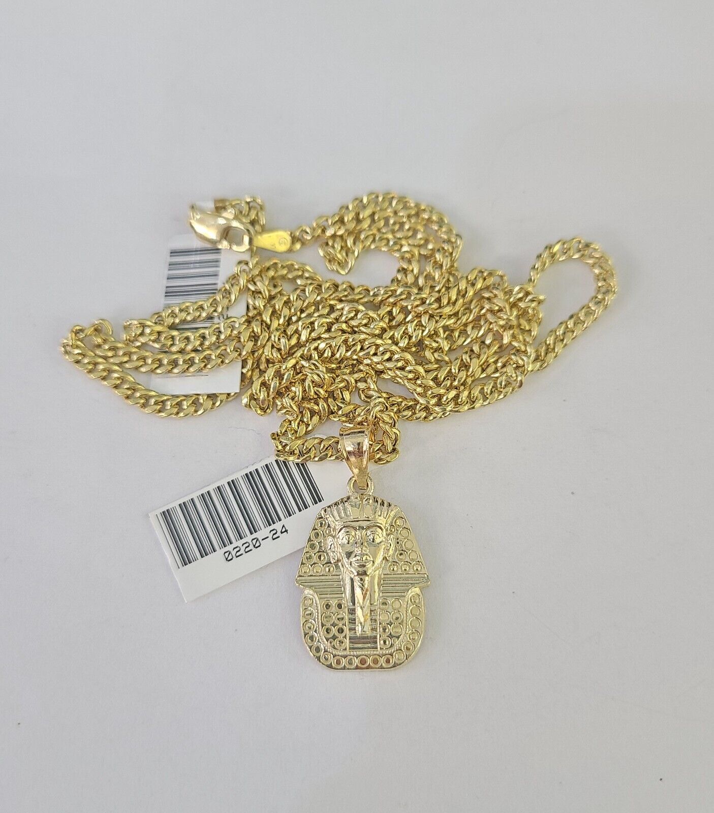 10K Gold Miami Cuban Chain Pharaoh Charm 18"-30" 3mm REAL Pendant