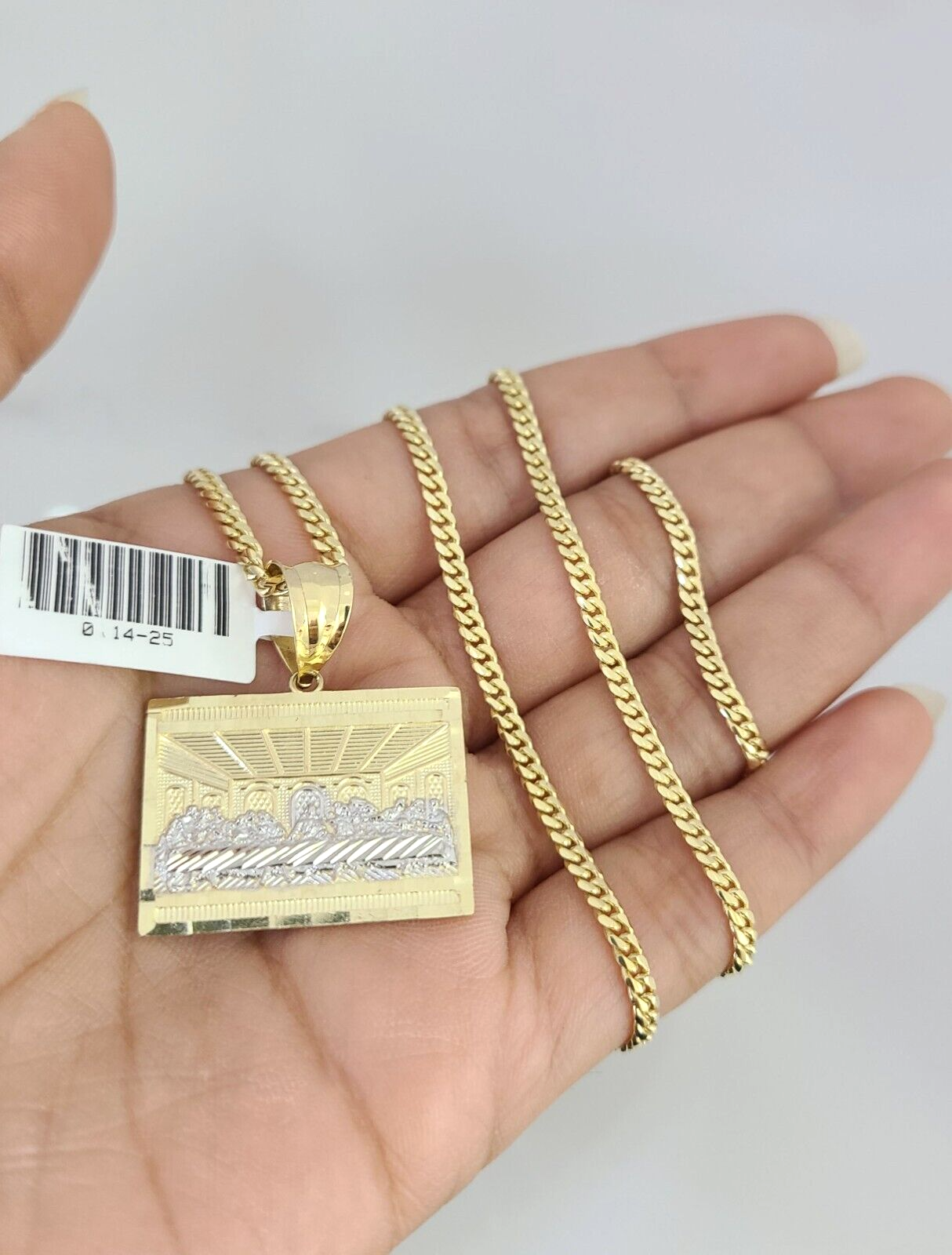 10K Solid Gold Miami Cuban Chain SET Last Supper Pendant Charm 18"-26" 2.5mm