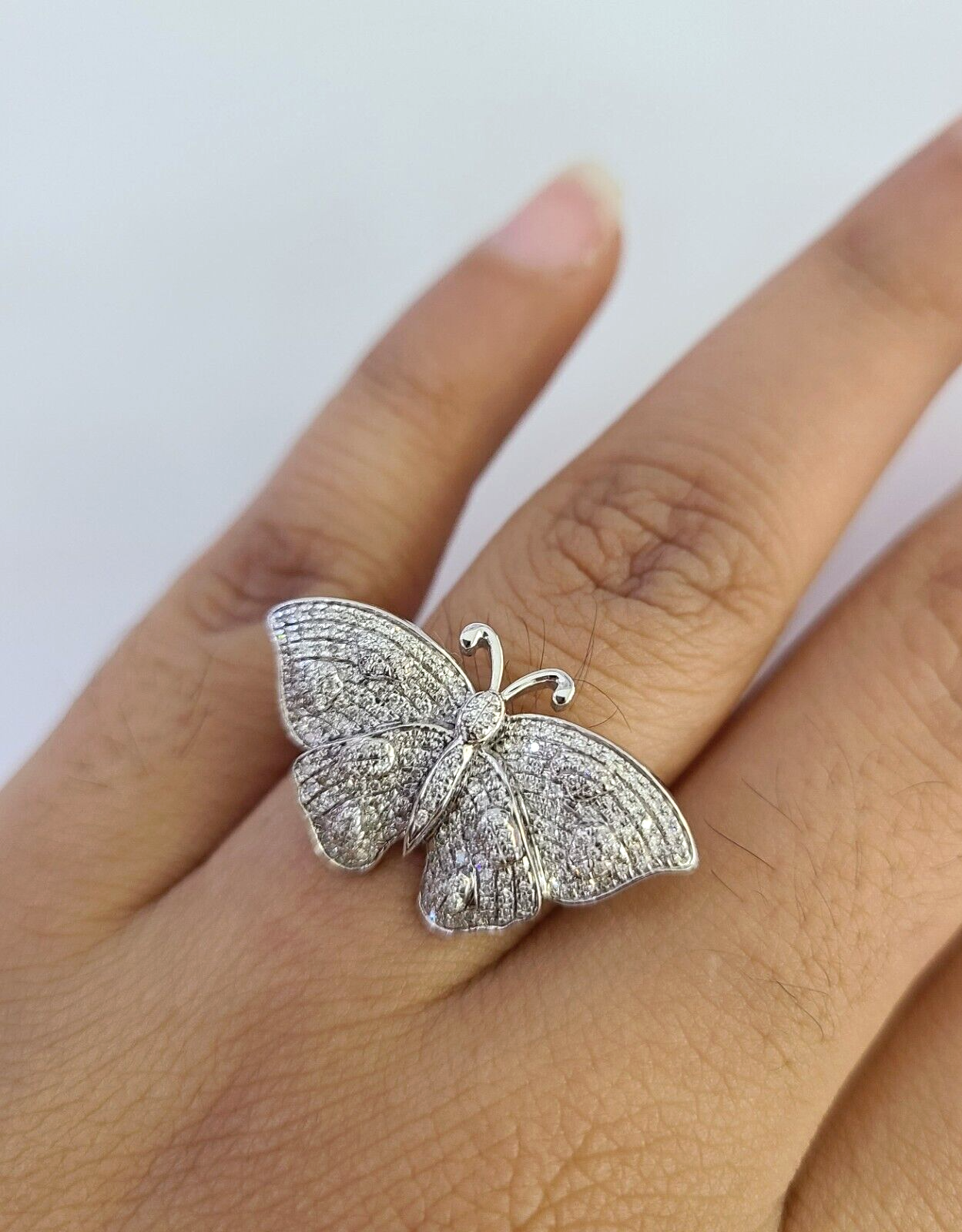 Real 10k Butterfly Diamond Ladies Ring Women Casual 10Kt White Gold All Sizes