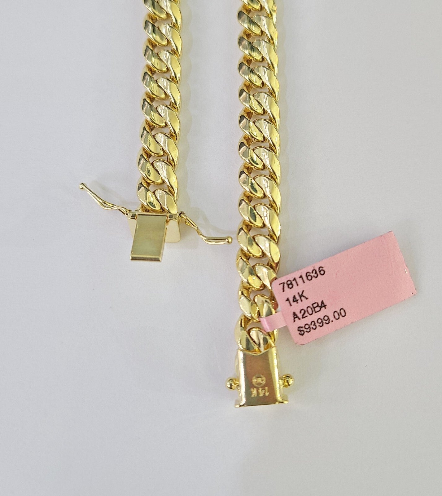 Real 14K Miami Cuban Link Chain Necklace Yellow Gold 24 inch 8mm Mens Hollow