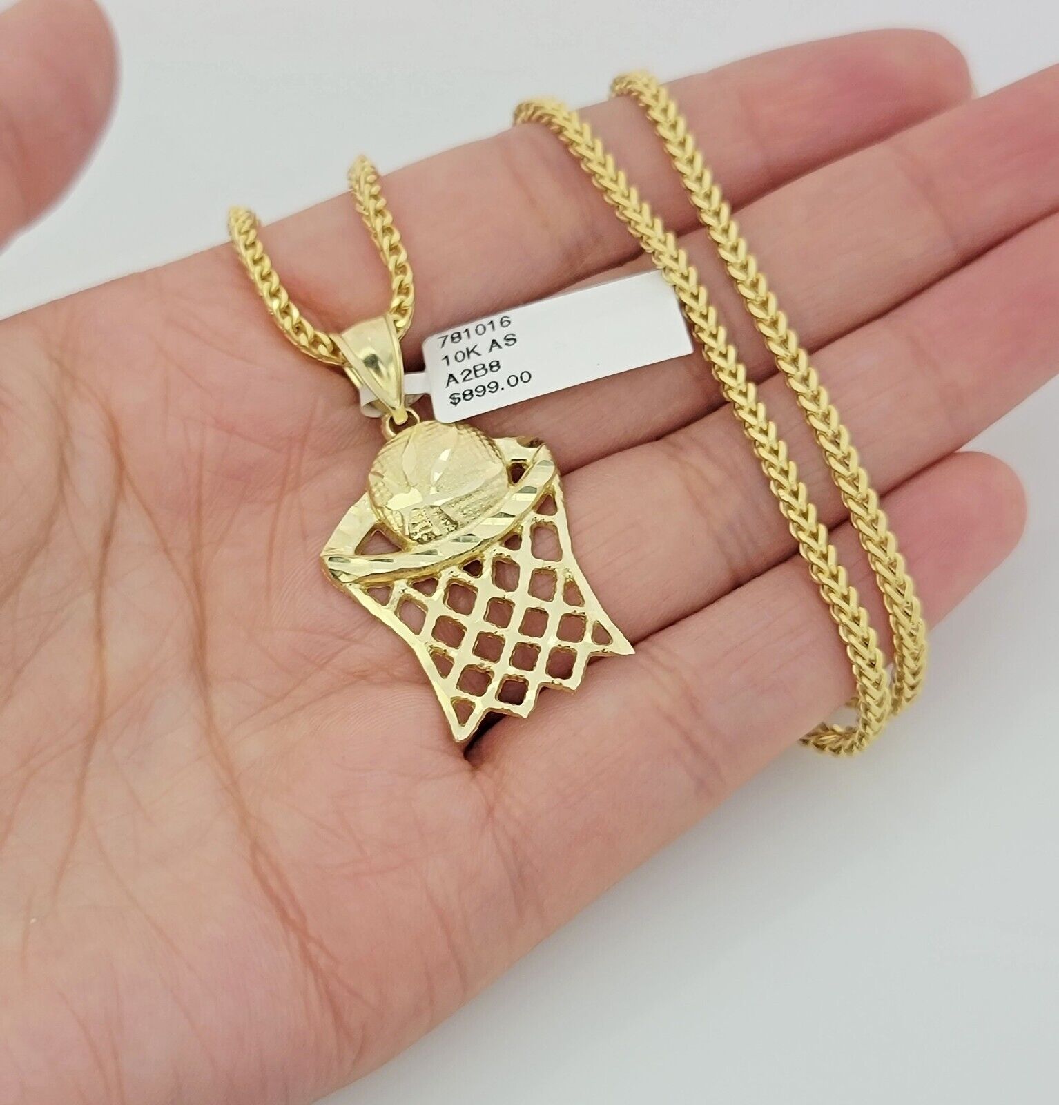 Real 10k Gold Franco Chain Basketball Charm pendant Set 2.5mm Necklace 22 Inch