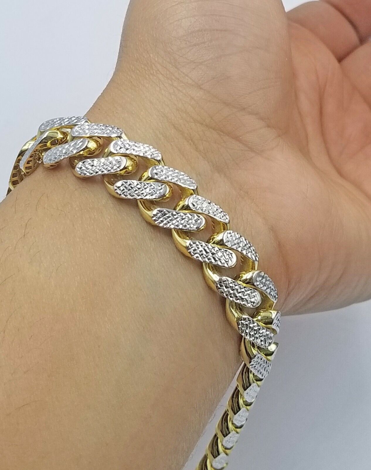 Real 10k Yellow Gold Monaco chain Neckalce 24" 14mm Royal Cuban Link Diamond Cut
