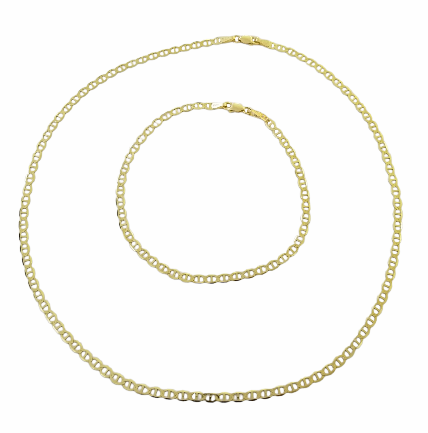 Real 10k Yellow Gold Mariner Anchor Link Necklace Bracelet Set 3mm Chain FOR LADIES